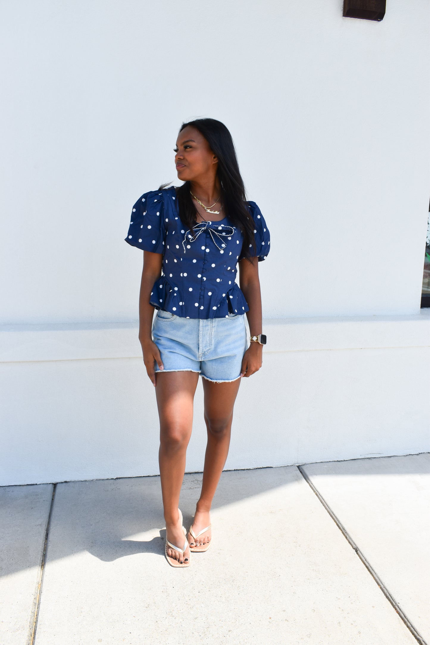 Pola Dot Bubble Hem Top