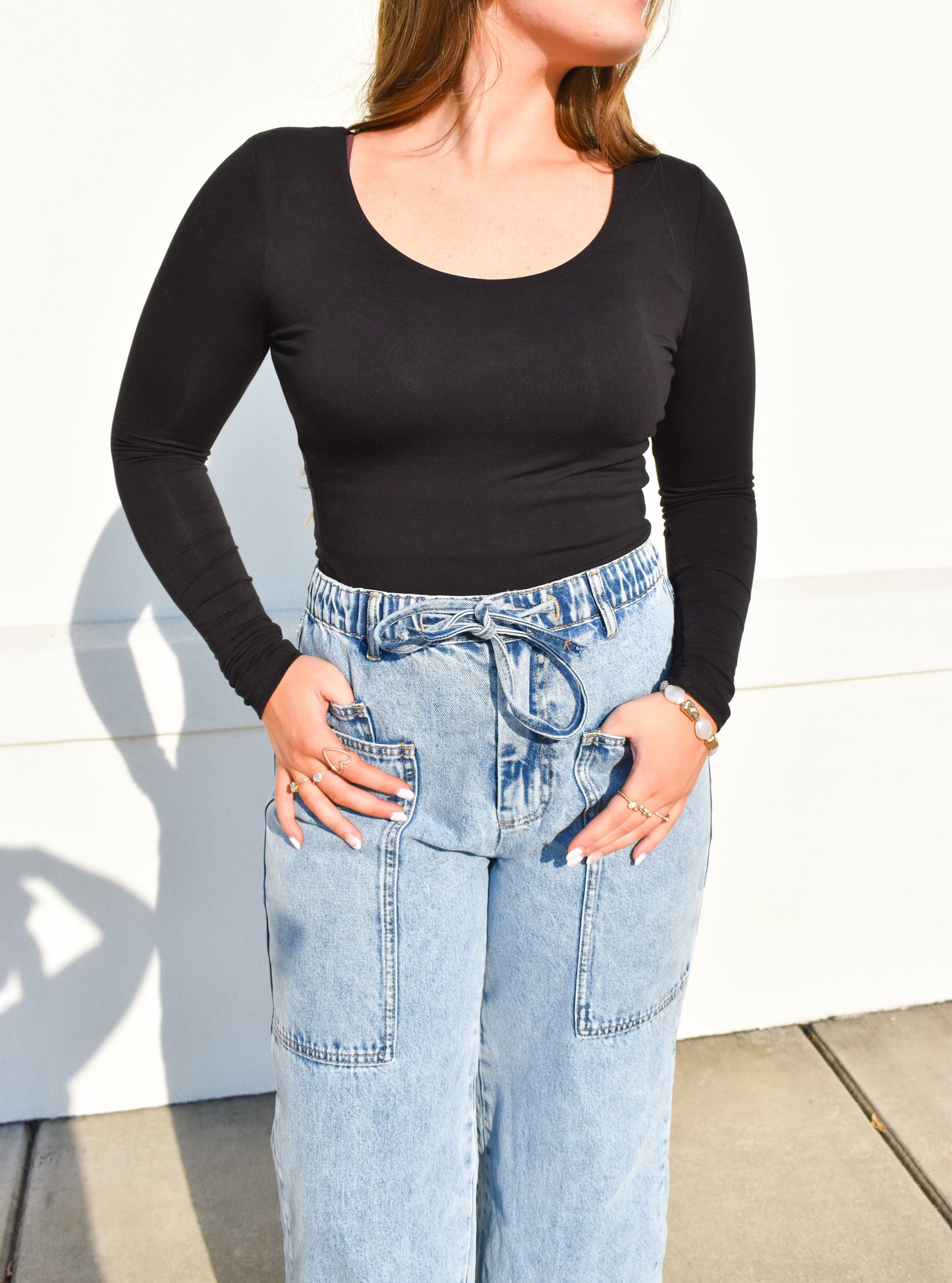 Basic Long Sleeve Scoop Neck: Black