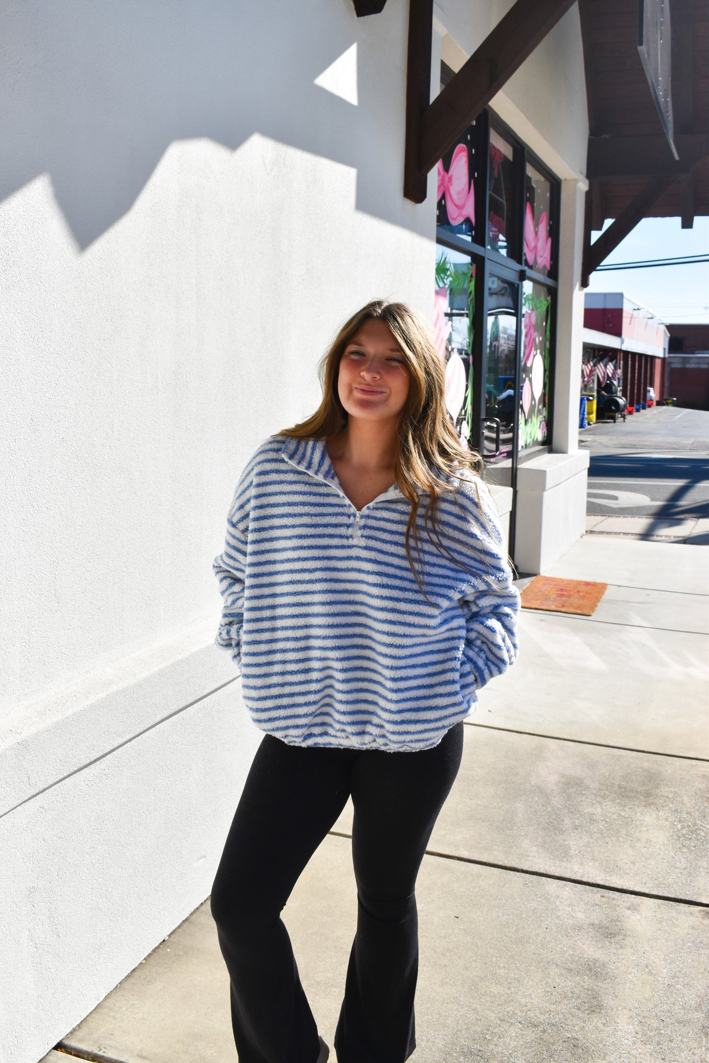 Liz Stripe Quarter Zip Fleece