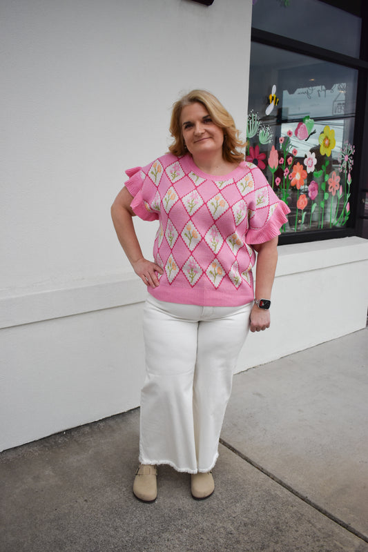 Risen White High Rise Crop Wide Pants W/ Stitching Detail