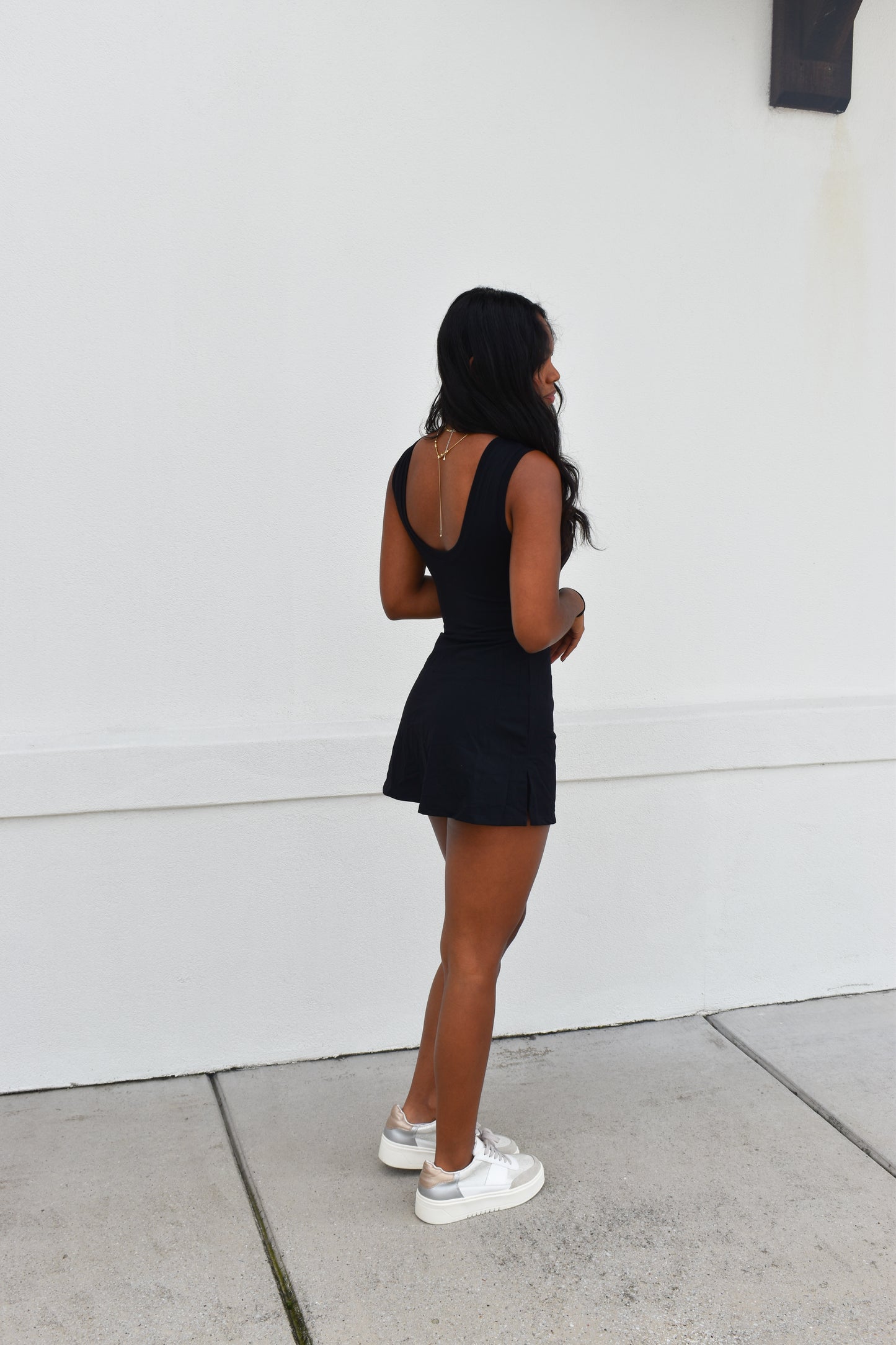 Athletic Wrap Tie Dress: Black