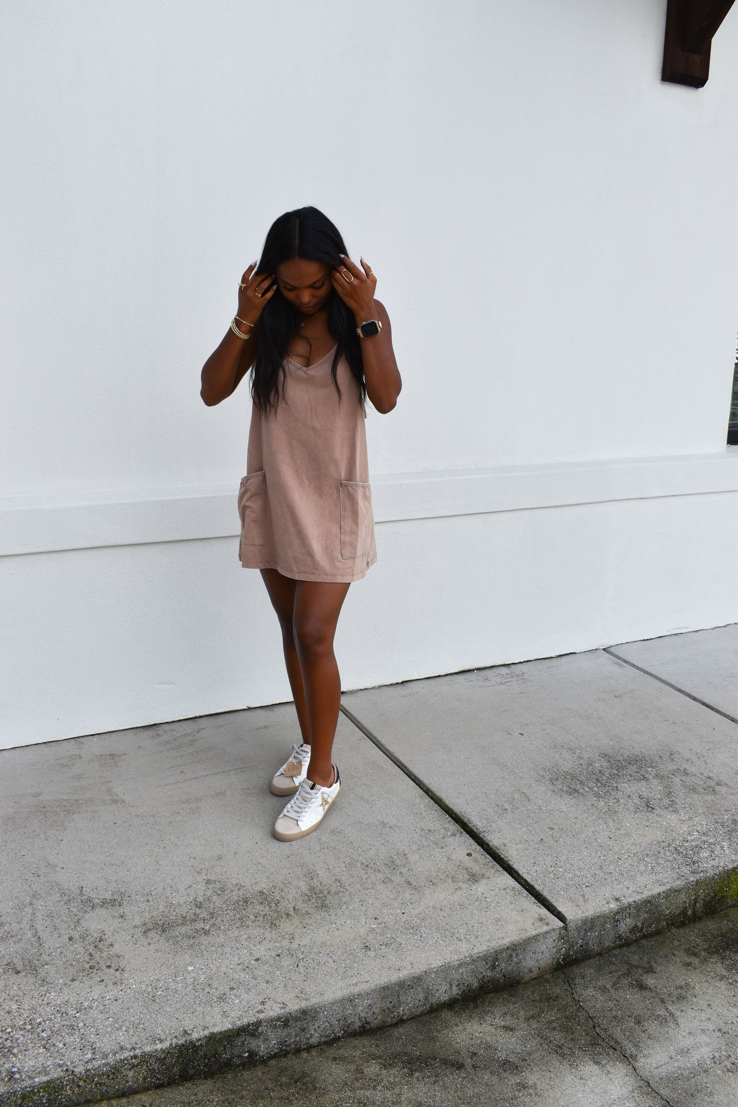 Mini Dress W/ Built in Romper Lining: Brown