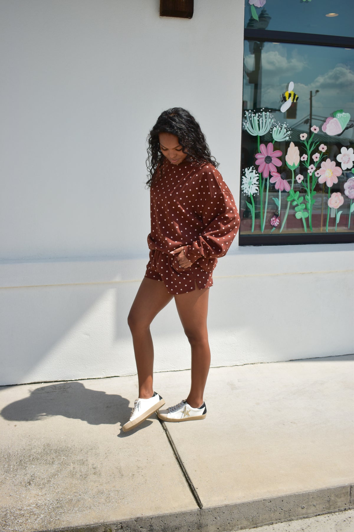 Chocolate Polka Dot Elastic Waistband Athletic Shorts