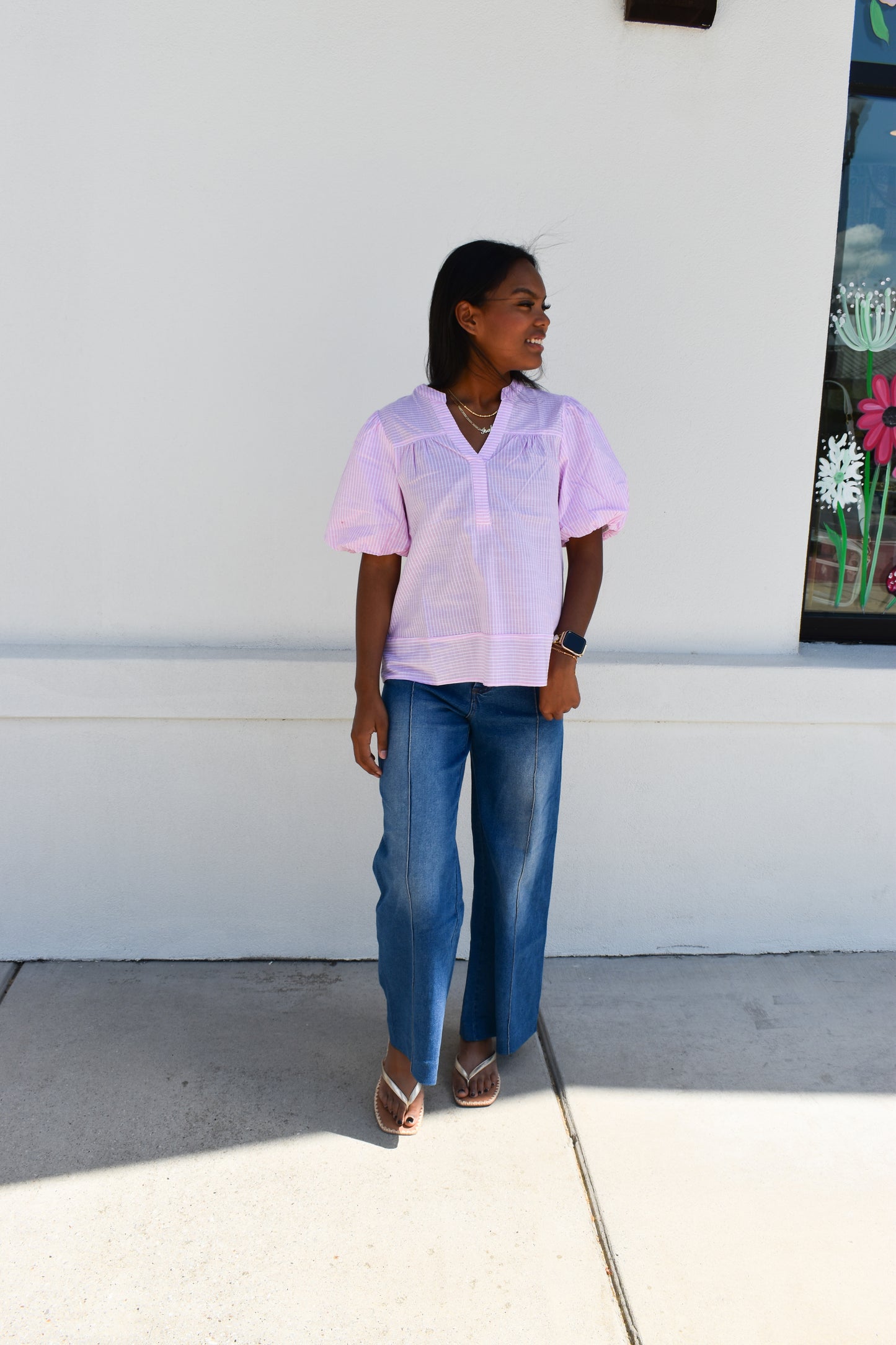 Stretchy Pintuck Denim Pants