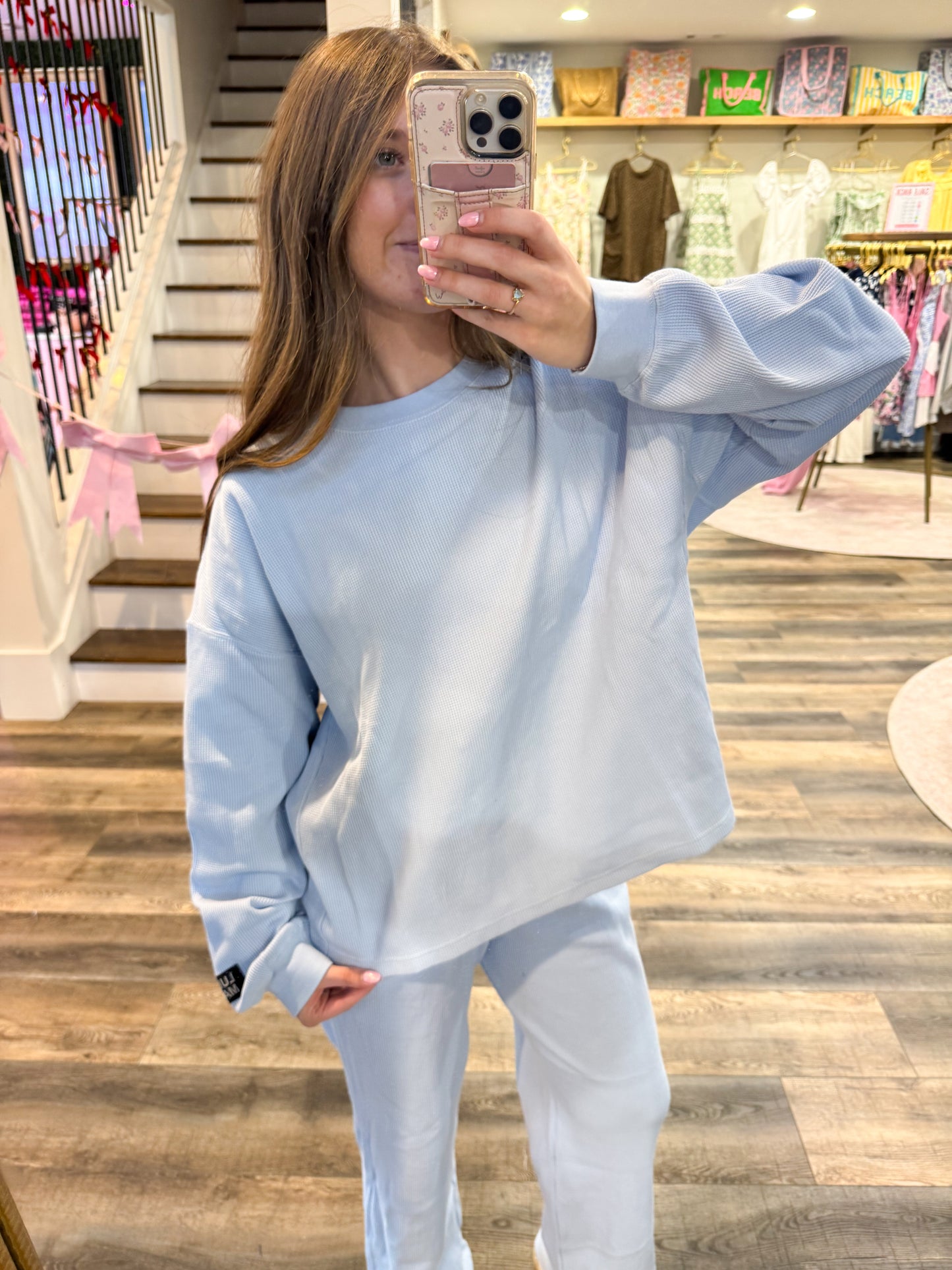 Lulu Mac Waffle Long Sleeve: Light Blue