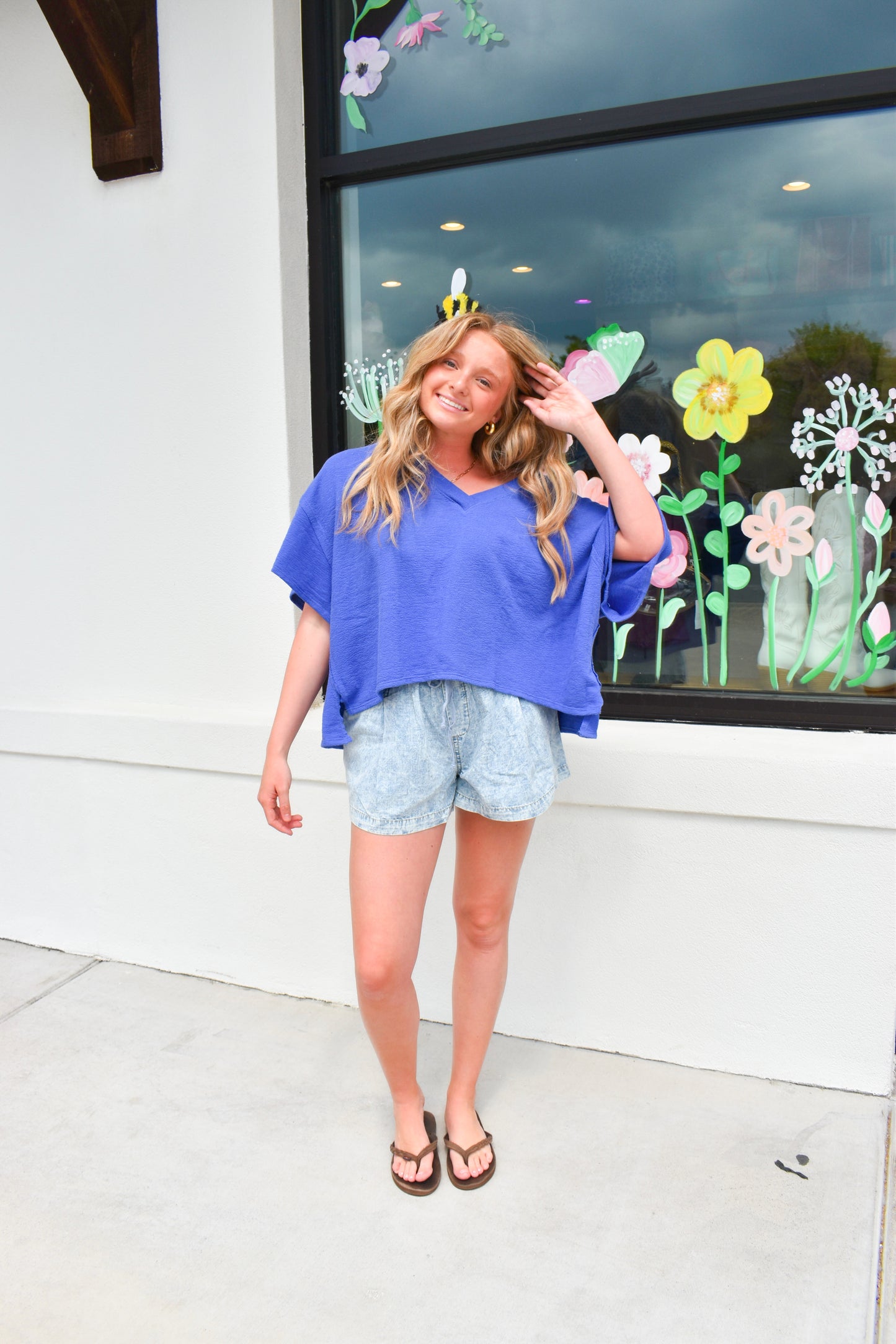 Deep Blue V-Neck Top