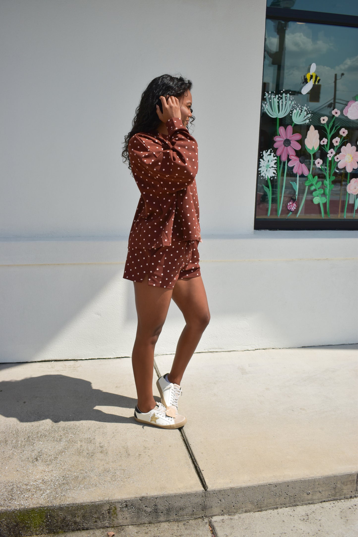 Chocolate Polka Dot Print Lounge Sweatshirt
