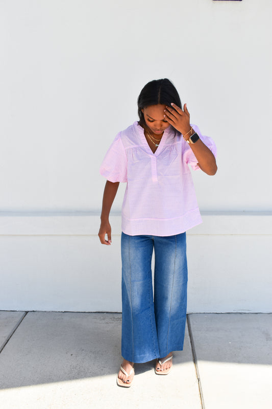 Stretchy Pintuck Denim Pants