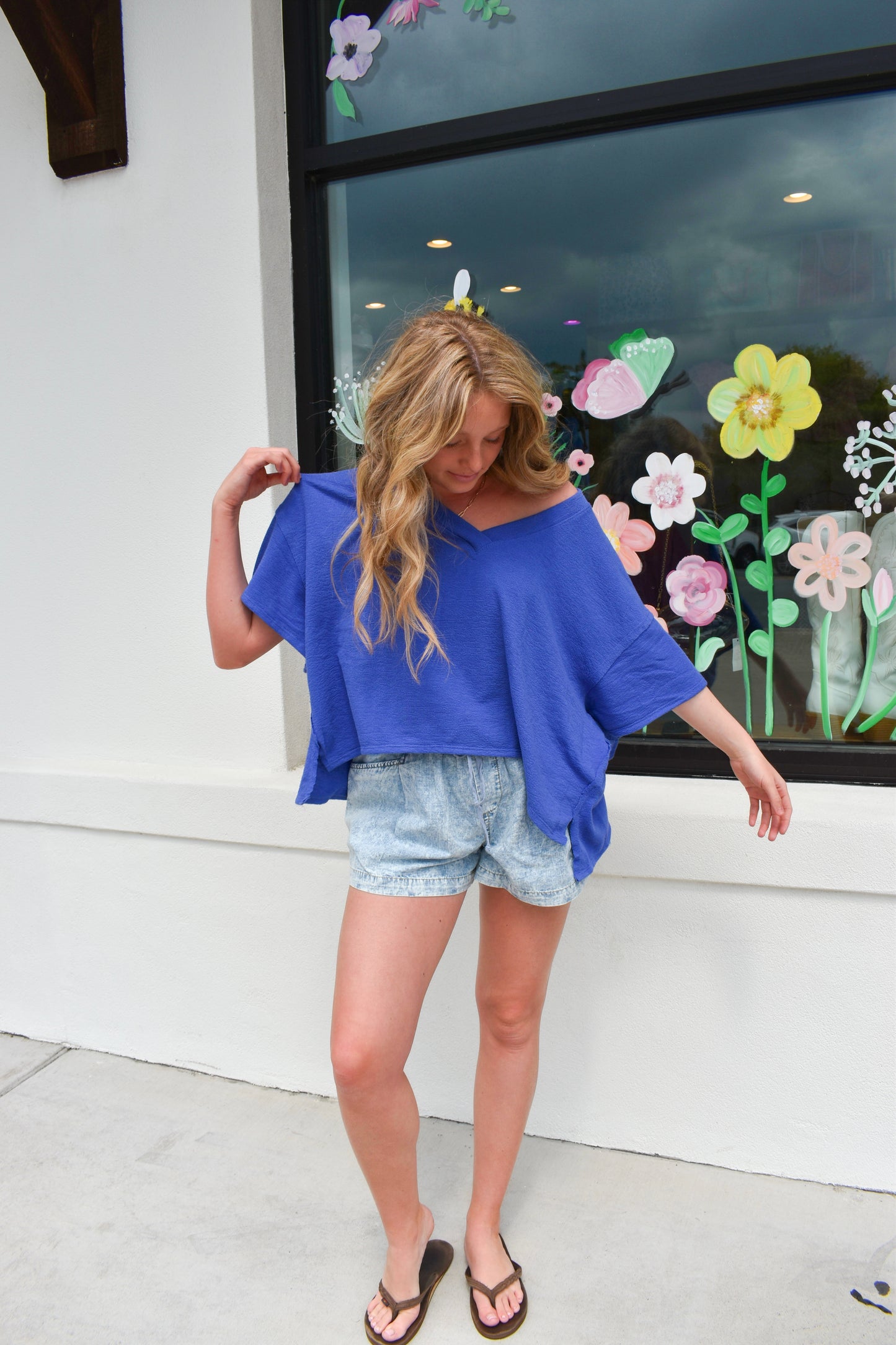 Deep Blue V-Neck Top