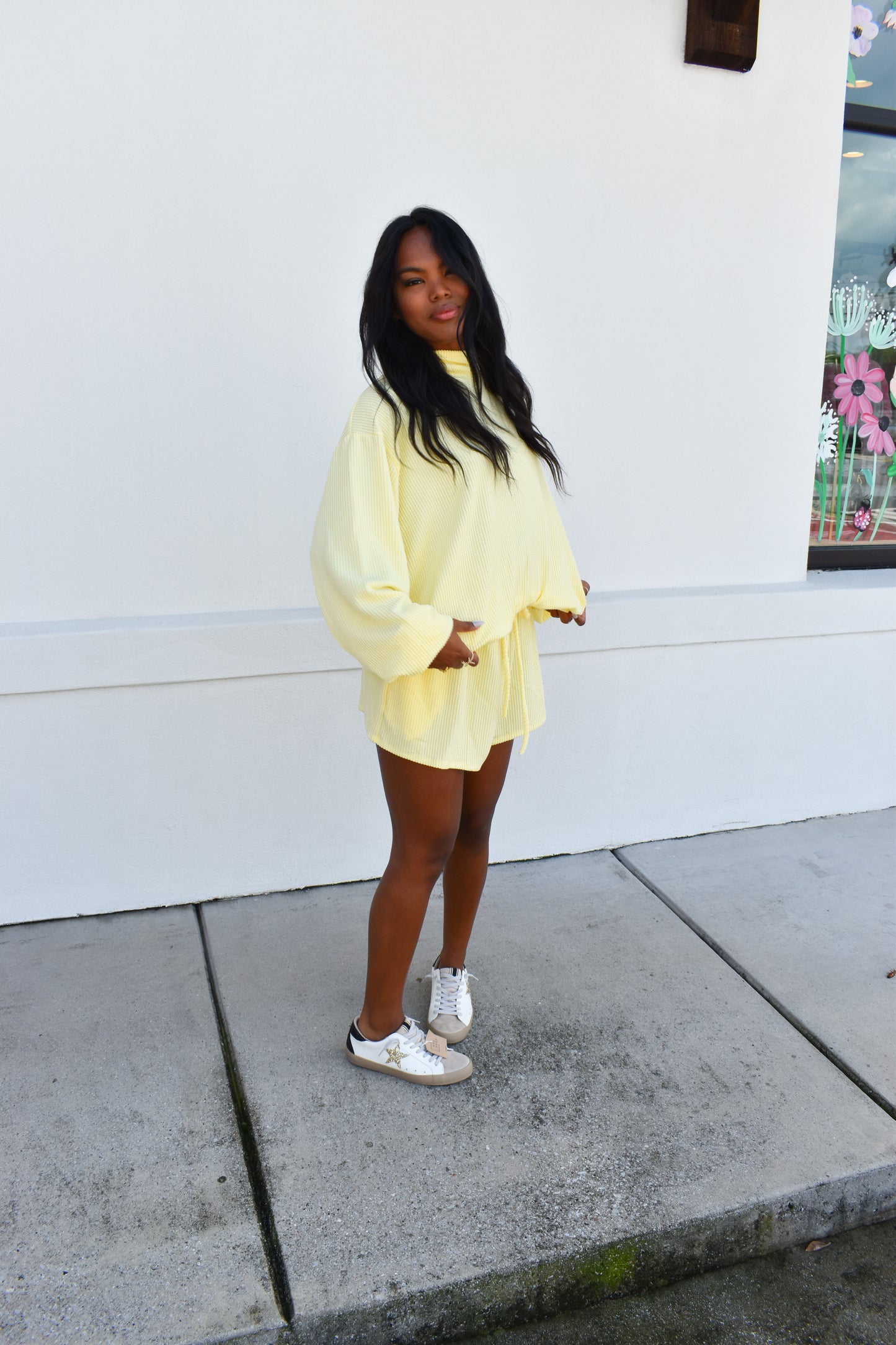 Yellow Waffle Knit Mockneck