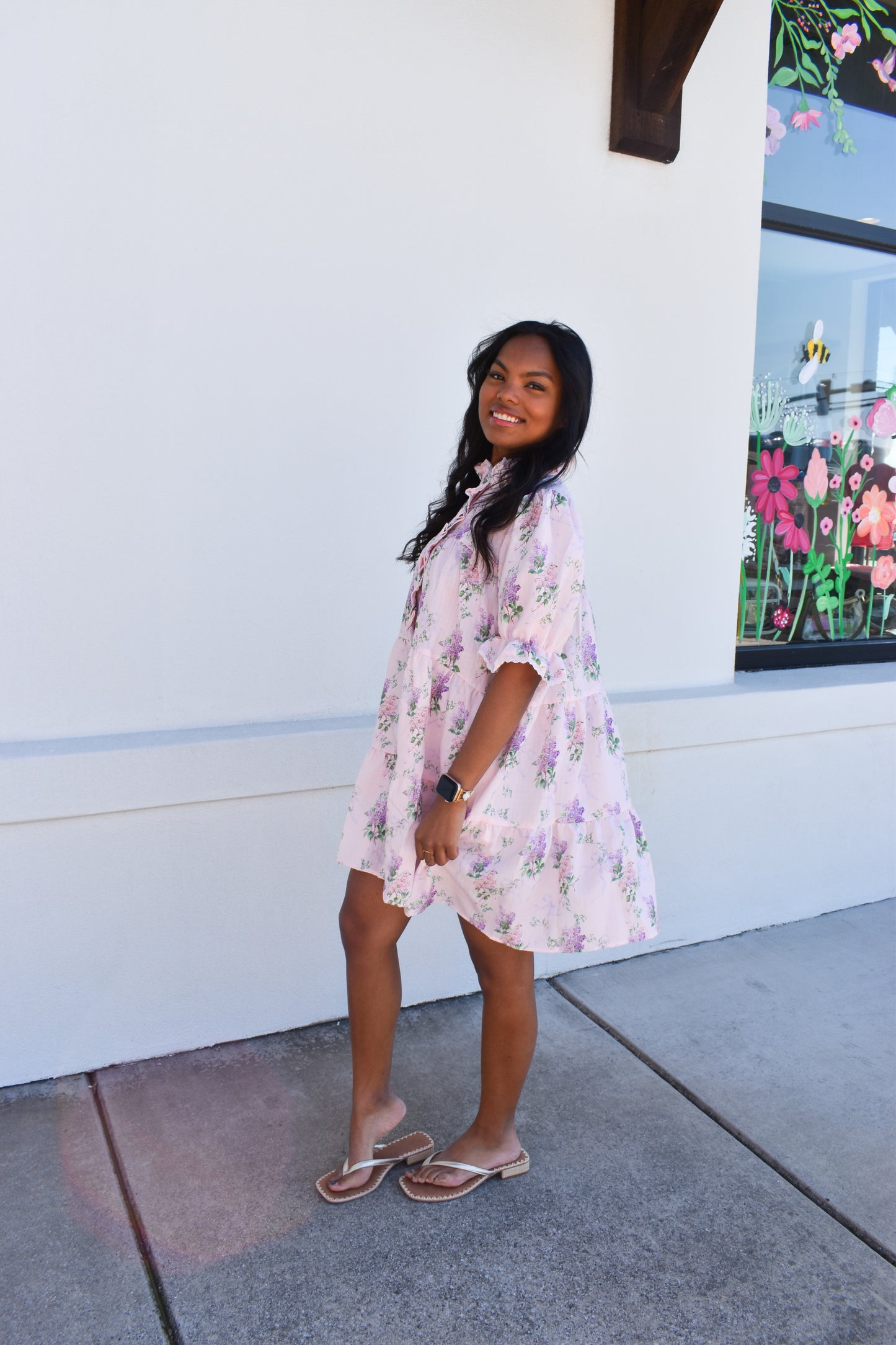 Pink Floral Ruffle Baby Doll Dress