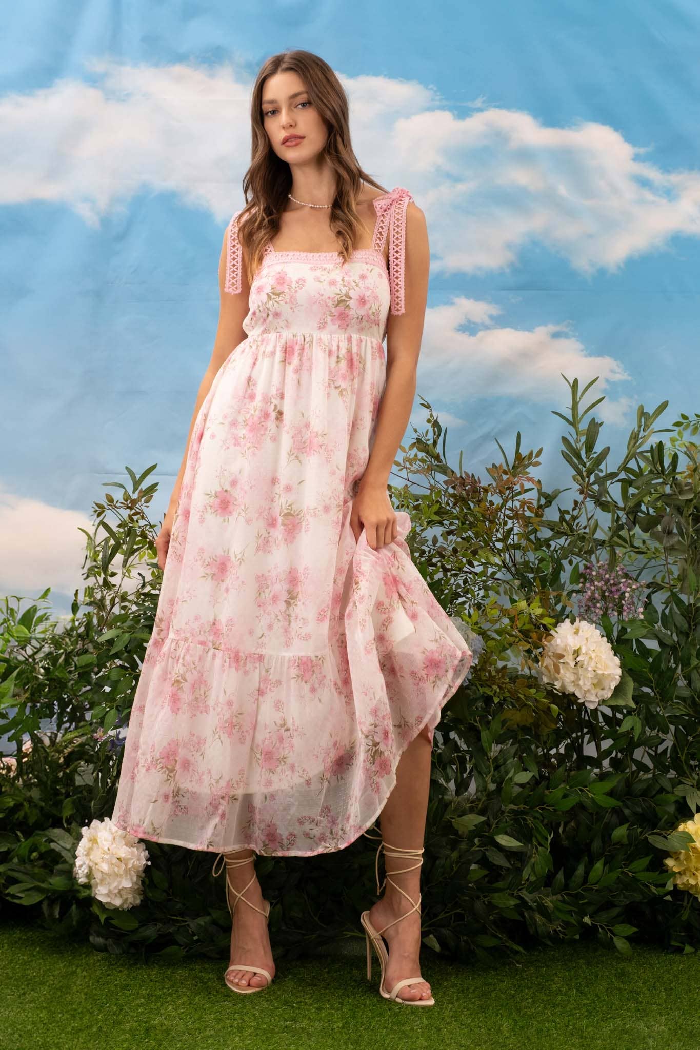 Floral Crochet Lace Strap Maxi Dress