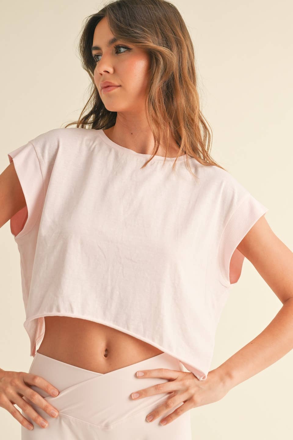 Cutout Back Layering Tee: Pink