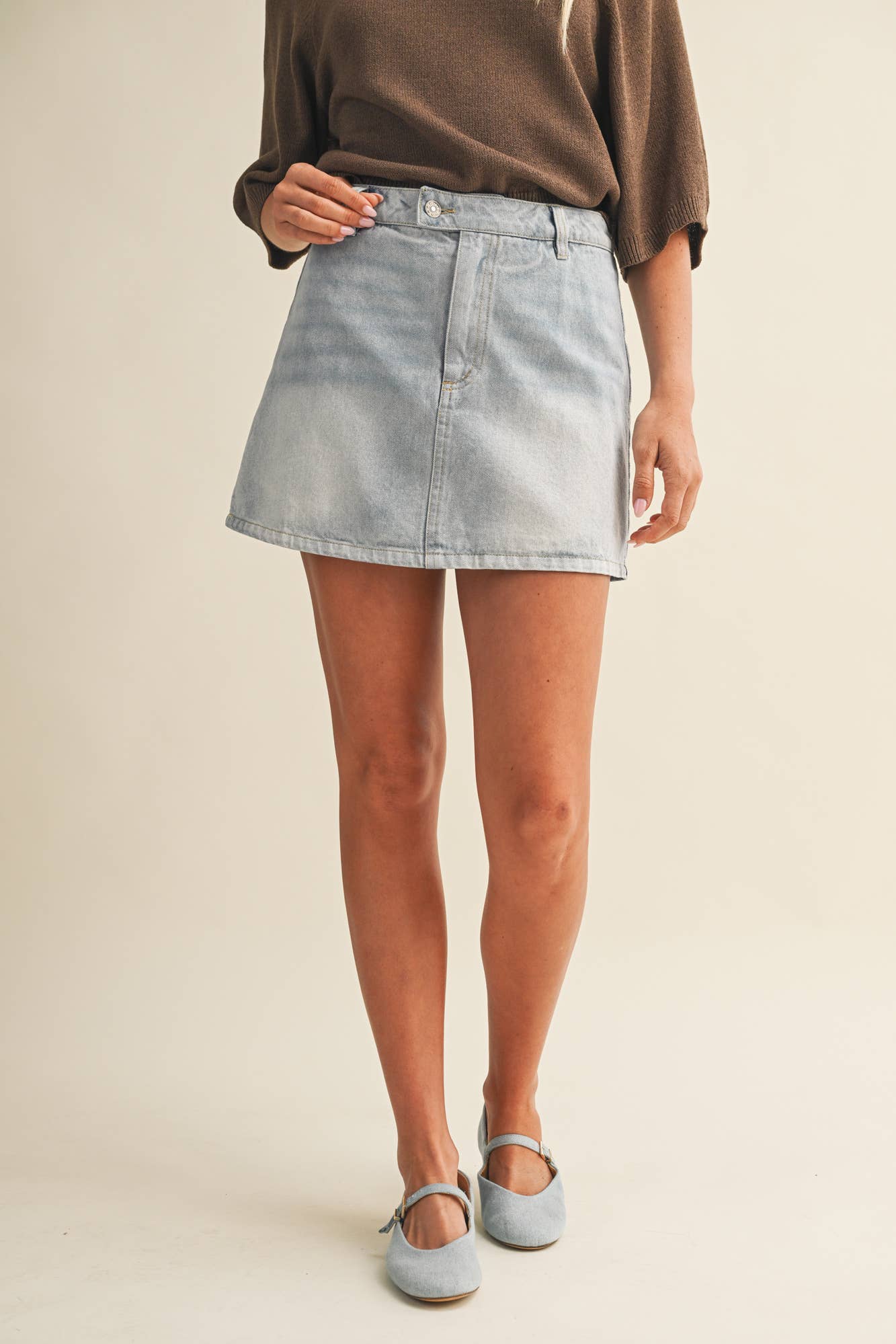 Faded Wash High Rise A-Line Skirt