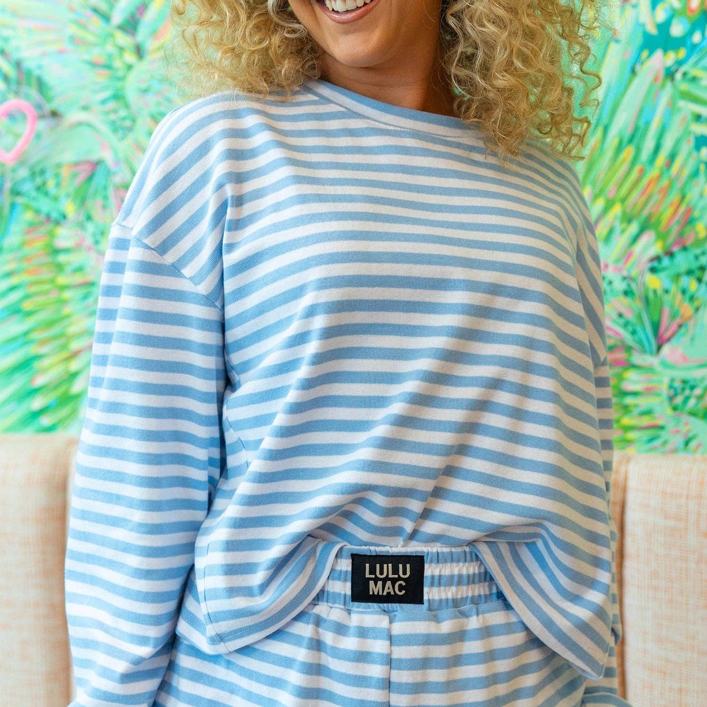 Lounge Stripe Top: Light Blue