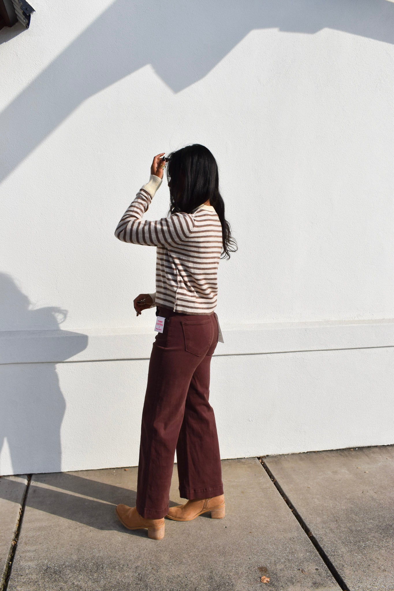 Risen Detailed High Rise Crop Wide Leg: Chocolate