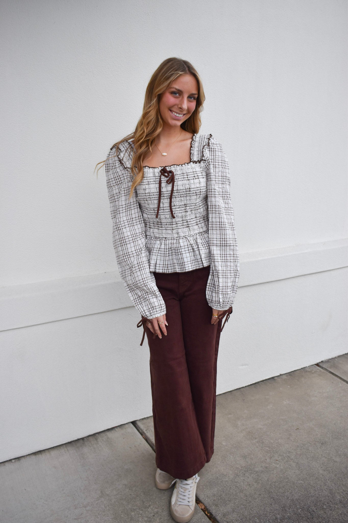 Plaid Smocked Babydoll Blouse