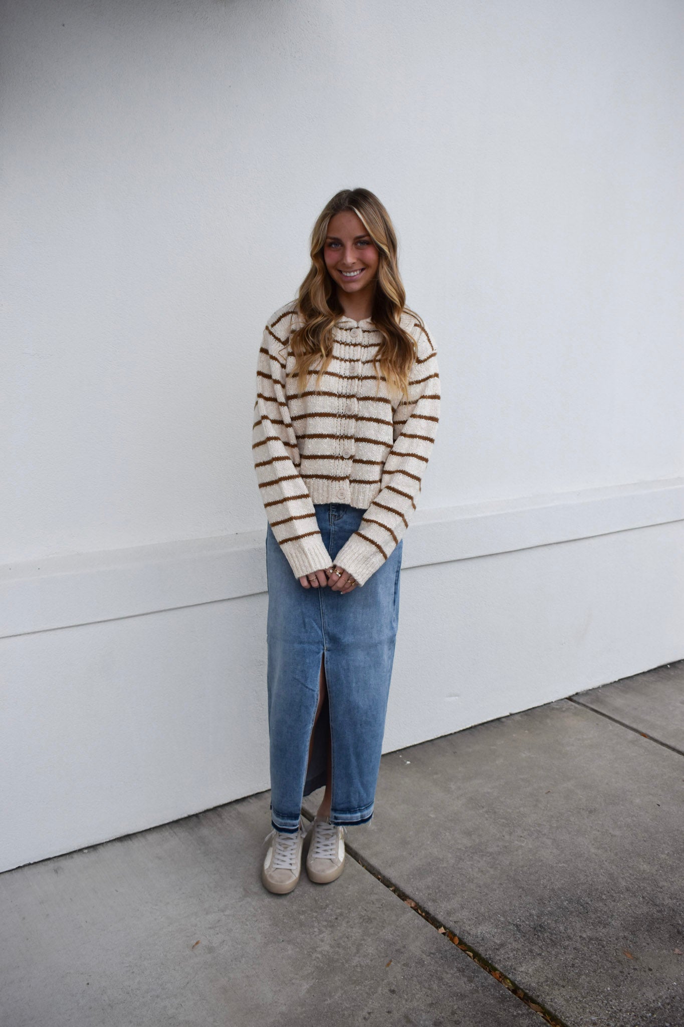 Button Down Stripe Knitted Cardigan