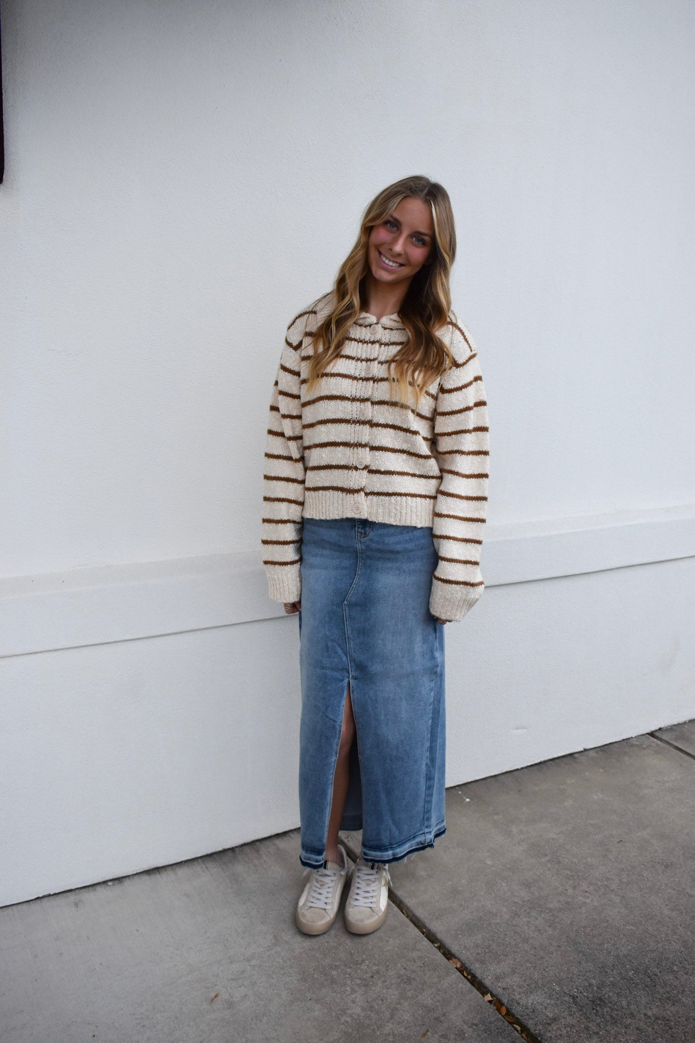 Risen High-Risen Front Opening Maxi Skirt