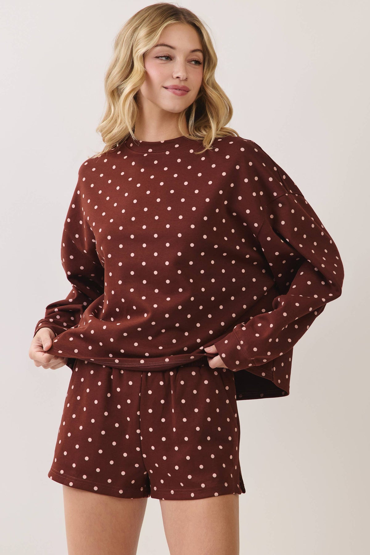 Chocolate Polka Dot Print Lounge Sweatshirt