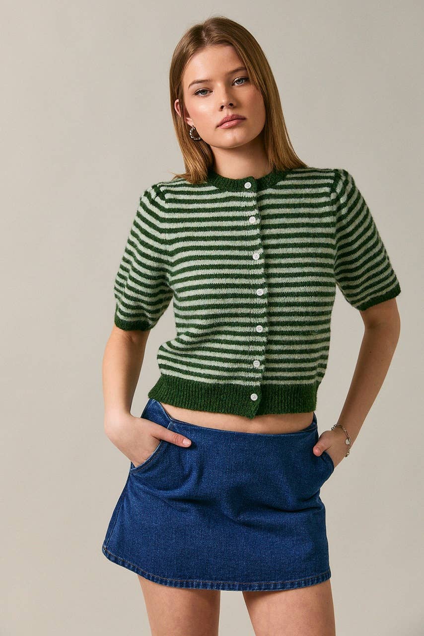 Puff Short Sleeve Stripe Cardi