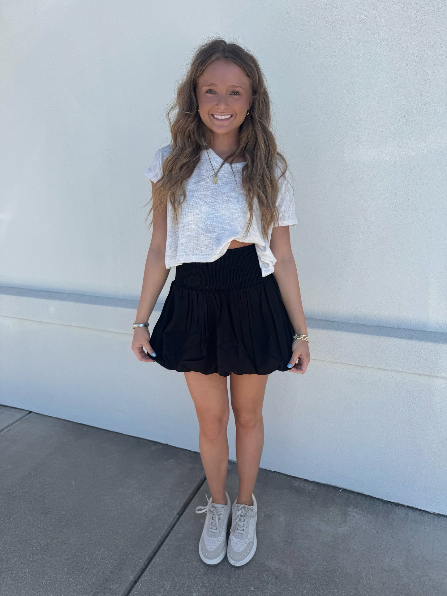 Smocked Waistband Bubble Mini Skirt