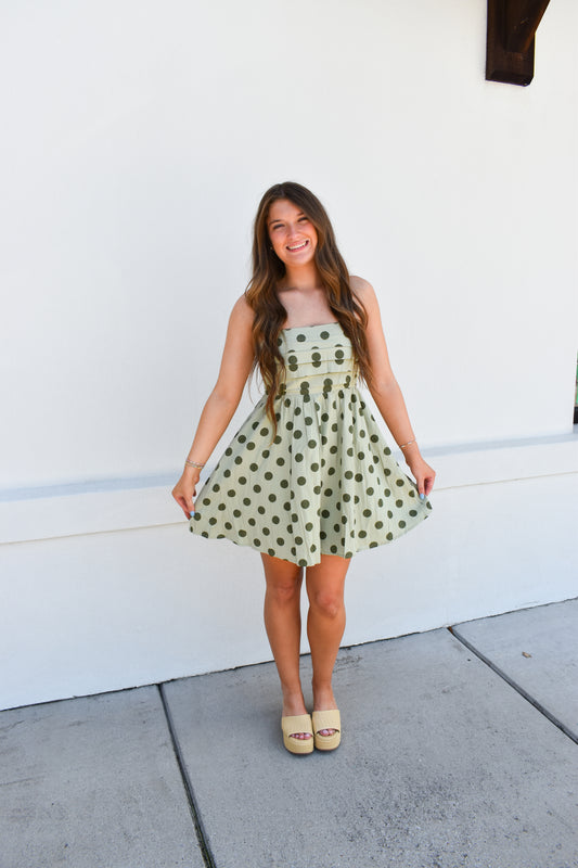 Sage Polka Dot Mini Dress