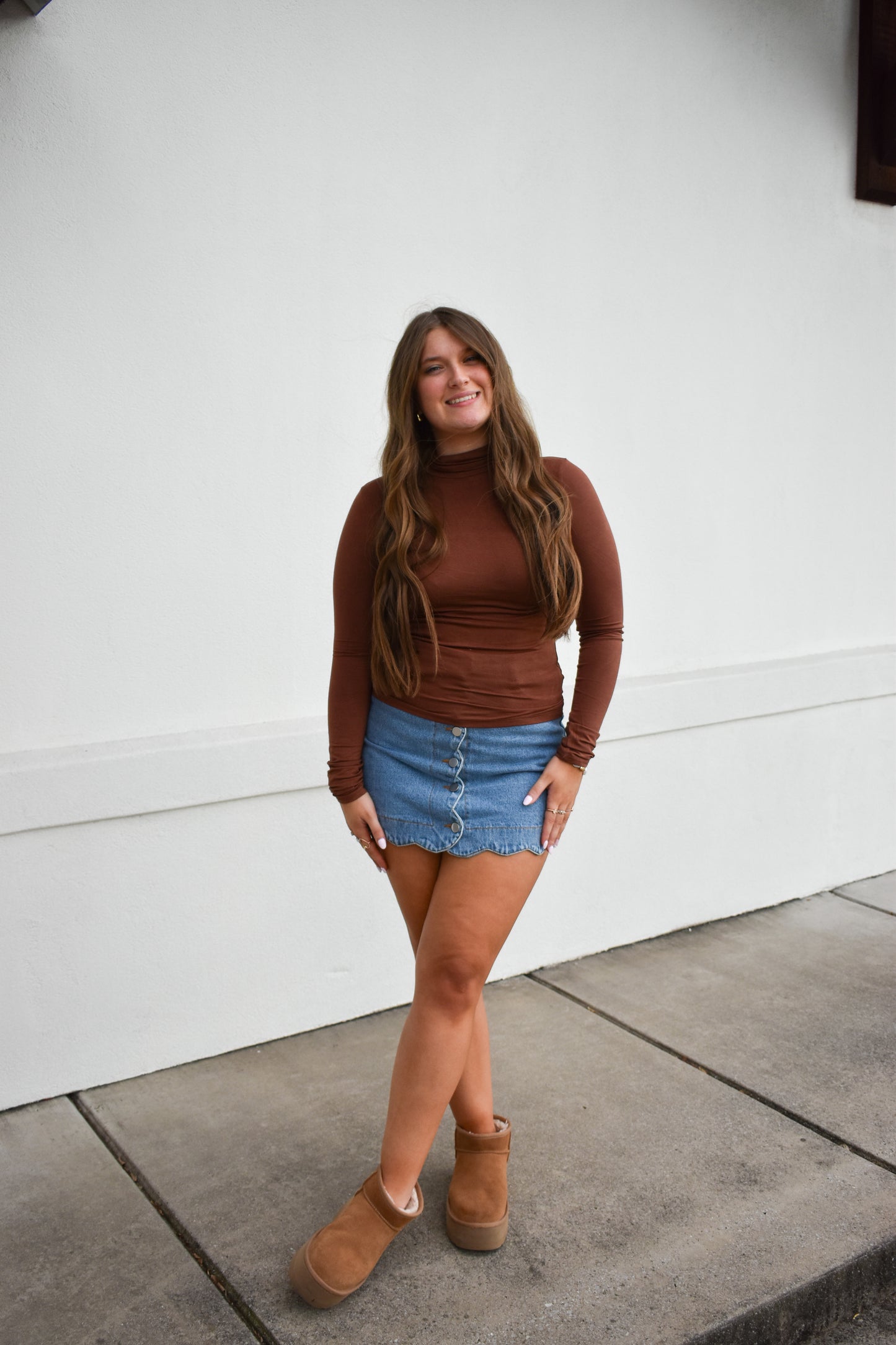 Basic Long Sleeve Turtle Neck: Brown