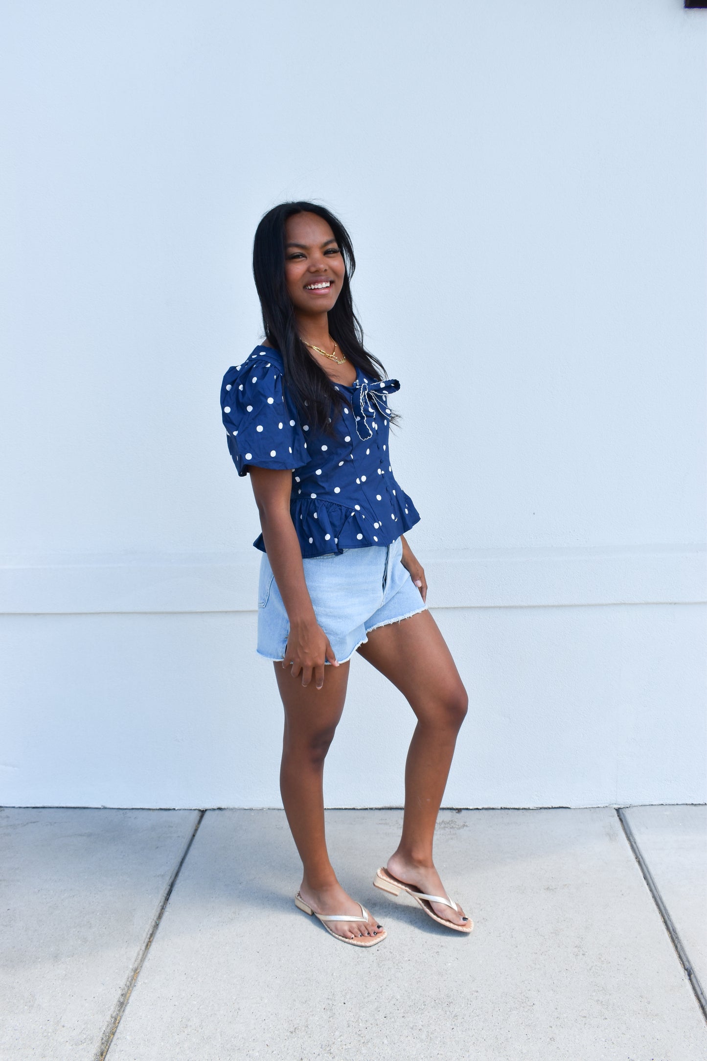 Pola Dot Bubble Hem Top