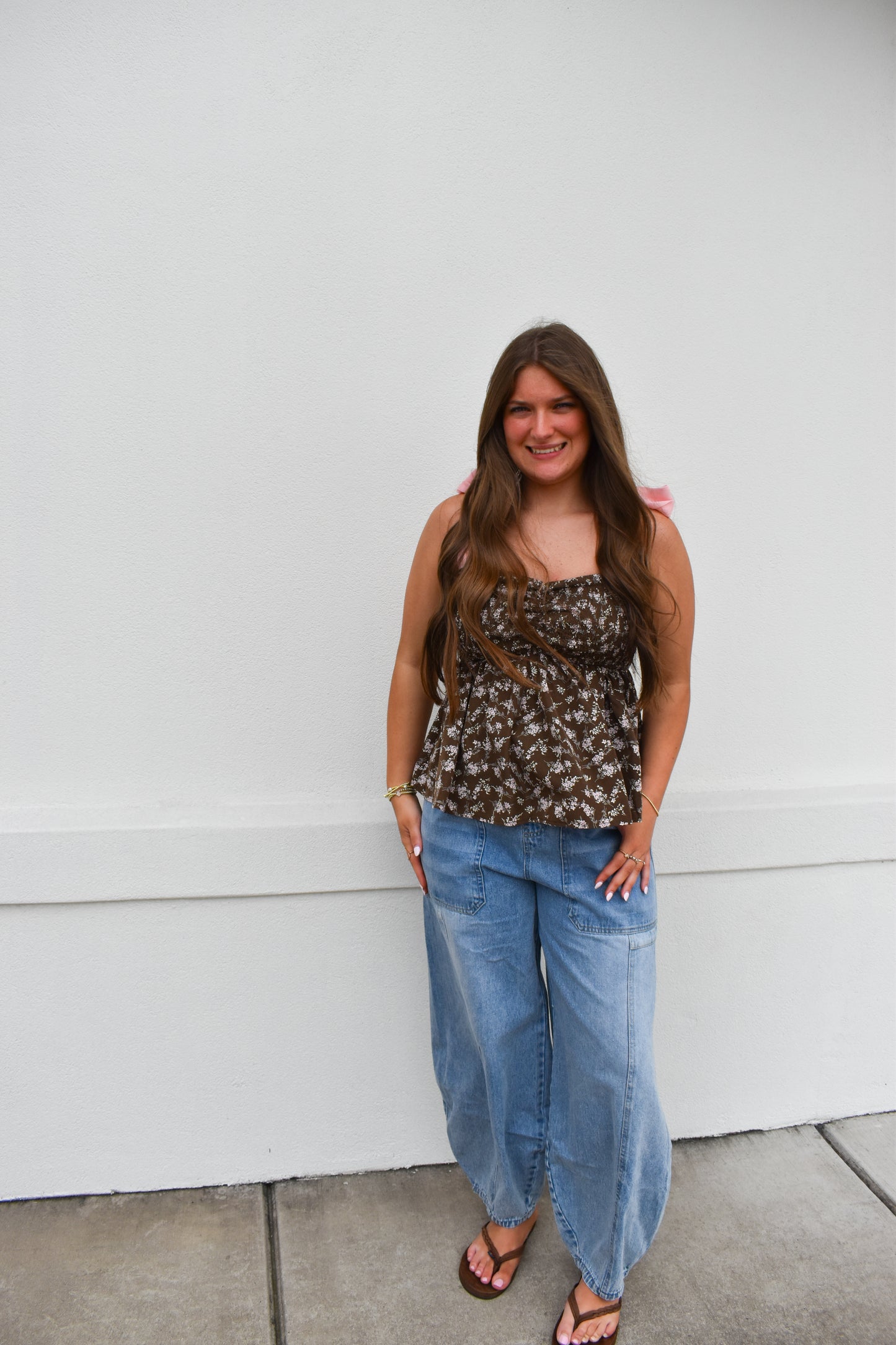 Romantic Floral Top w/ Pink Bow Straps