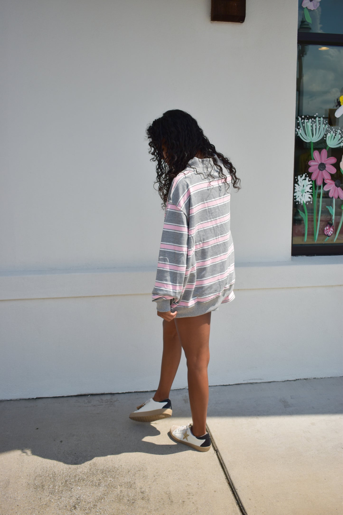Stripe Print Mock Neck Oversized Sweatshirt