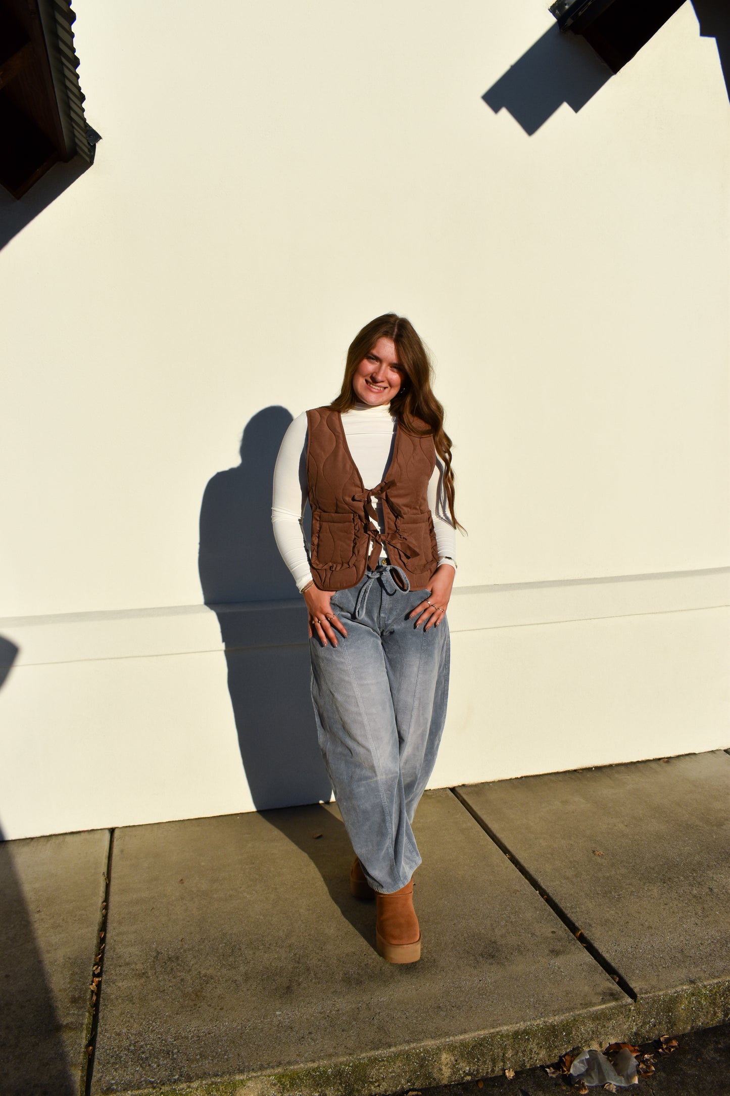 Quilted Bow Vest: Chestnut