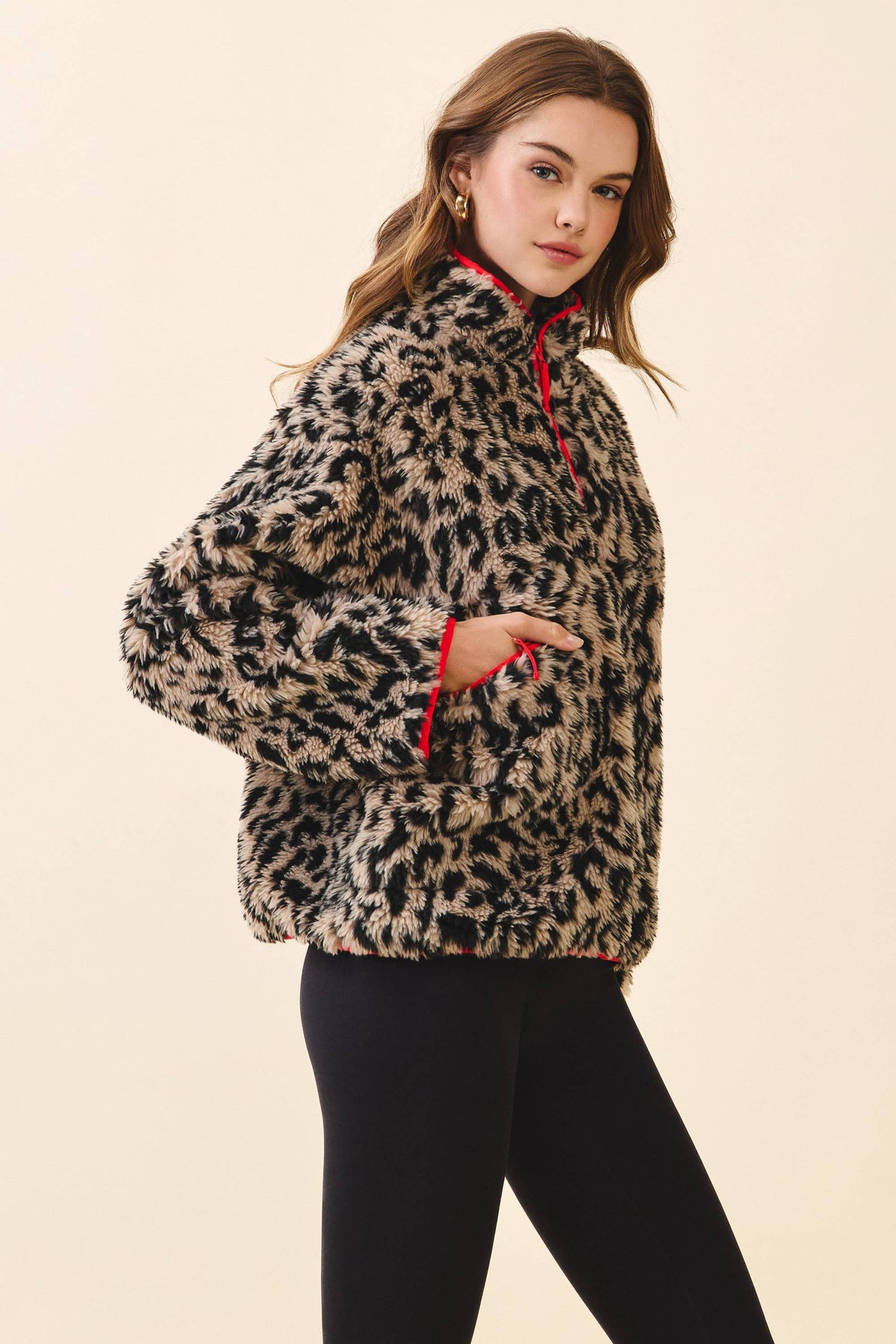 *12/30 PREORDER* Leopard Half Zip Front Pullover Jacket