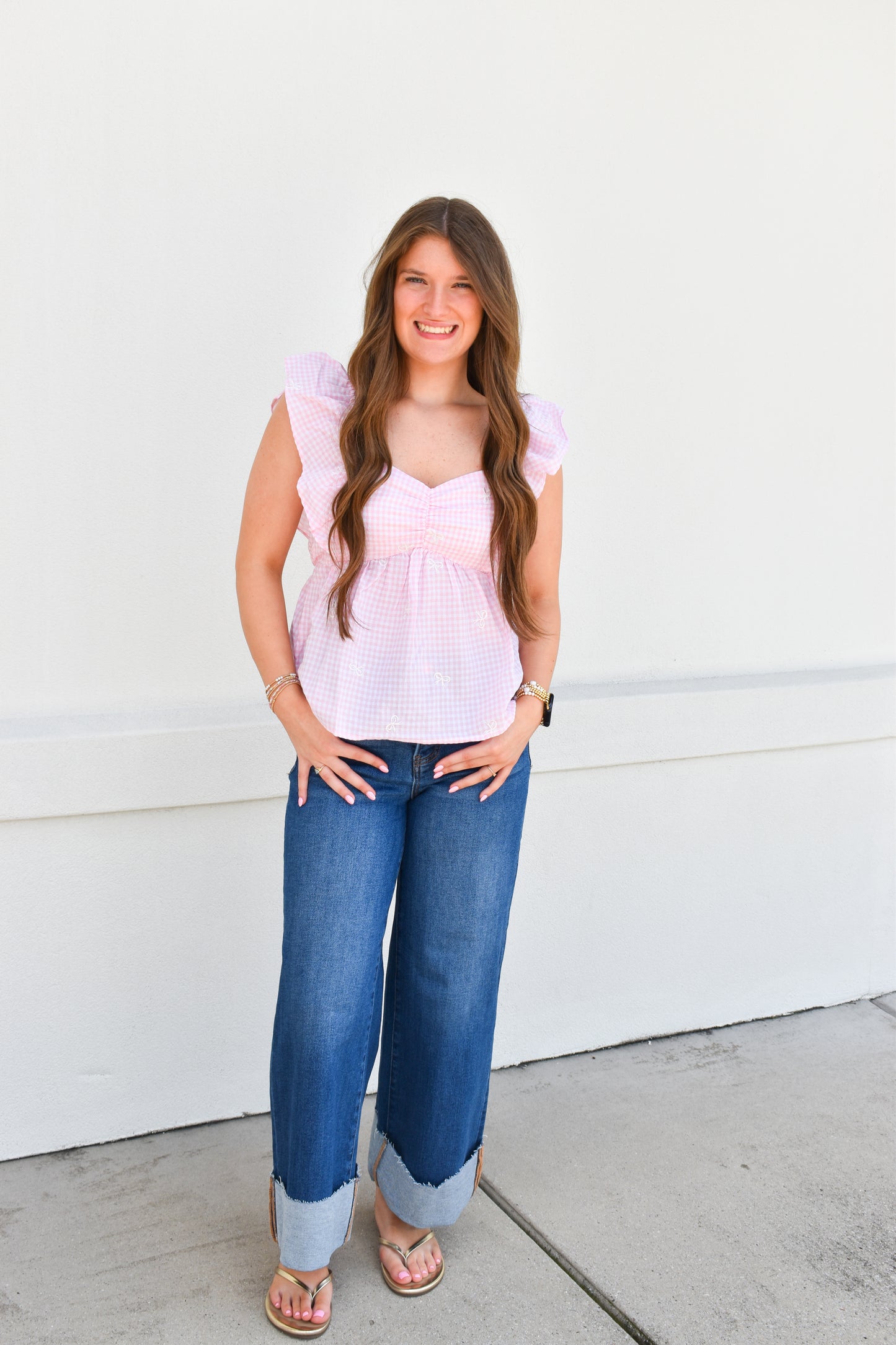 Risen High-Rise Wide-Cuffed Jeans: Dark Wash