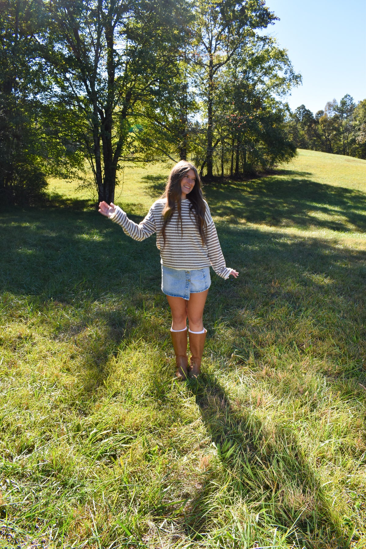 Beige Stripe Henley Pullover