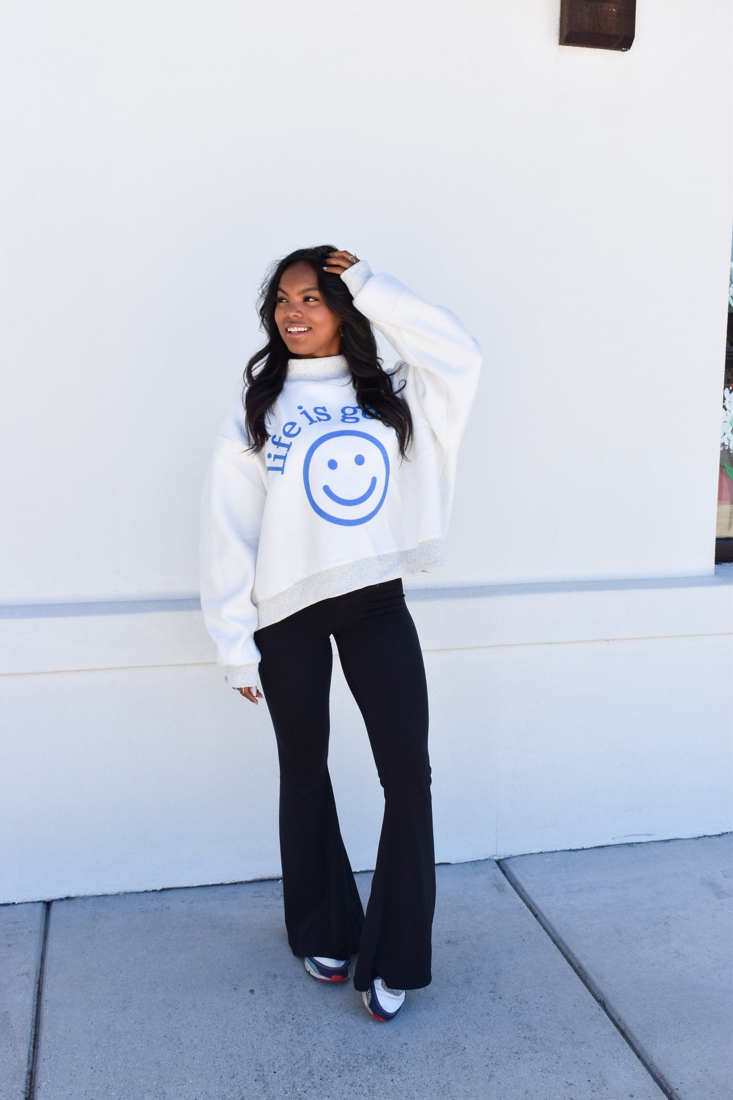 Fun Graphic Reversible Crop Mockneck