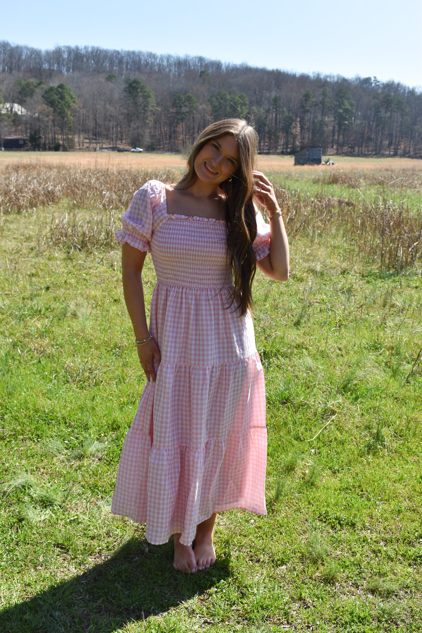 Madi Pink Gingham Maxi Dress
