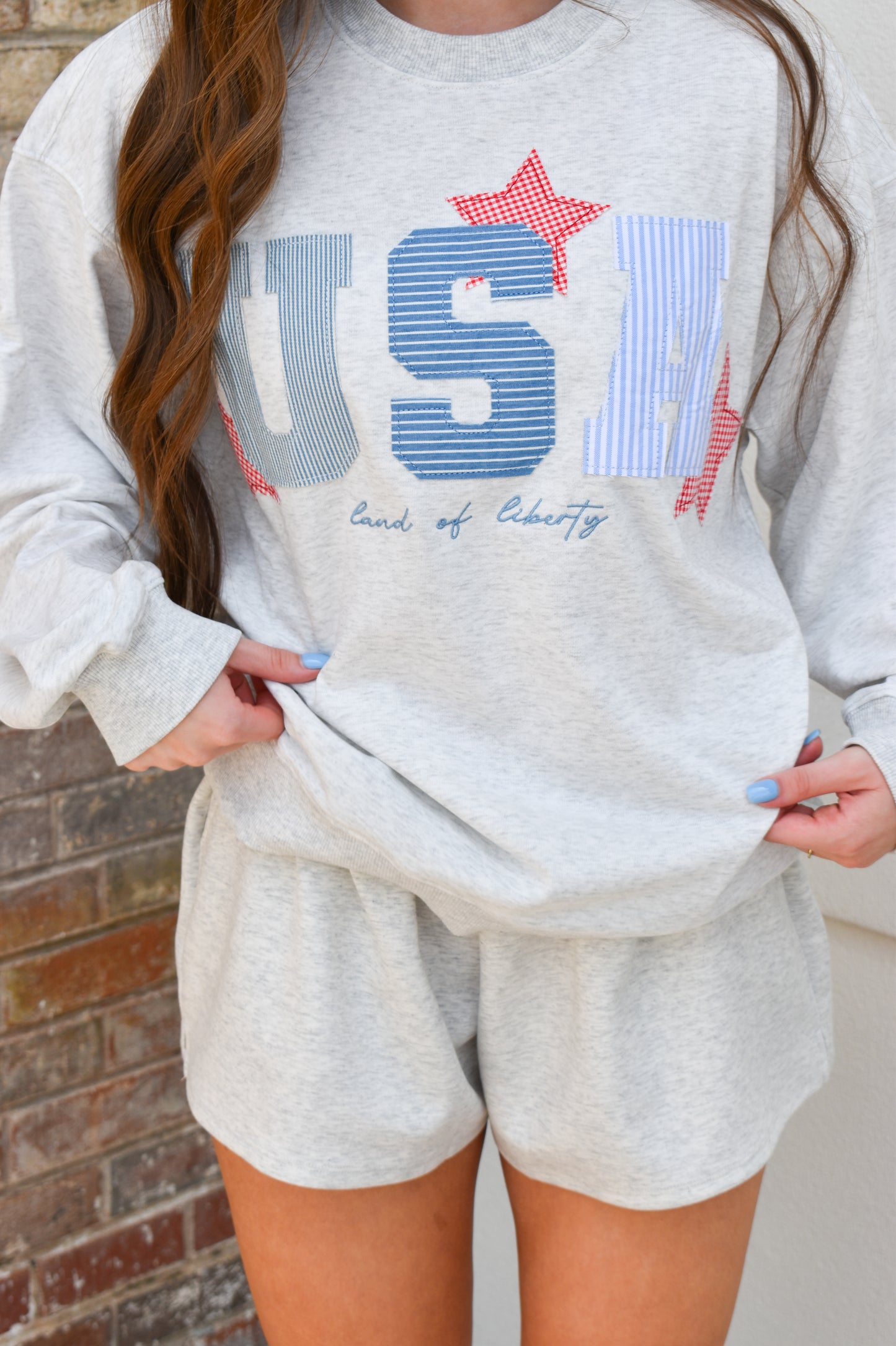USA Patchwork Crewneck: Grey
