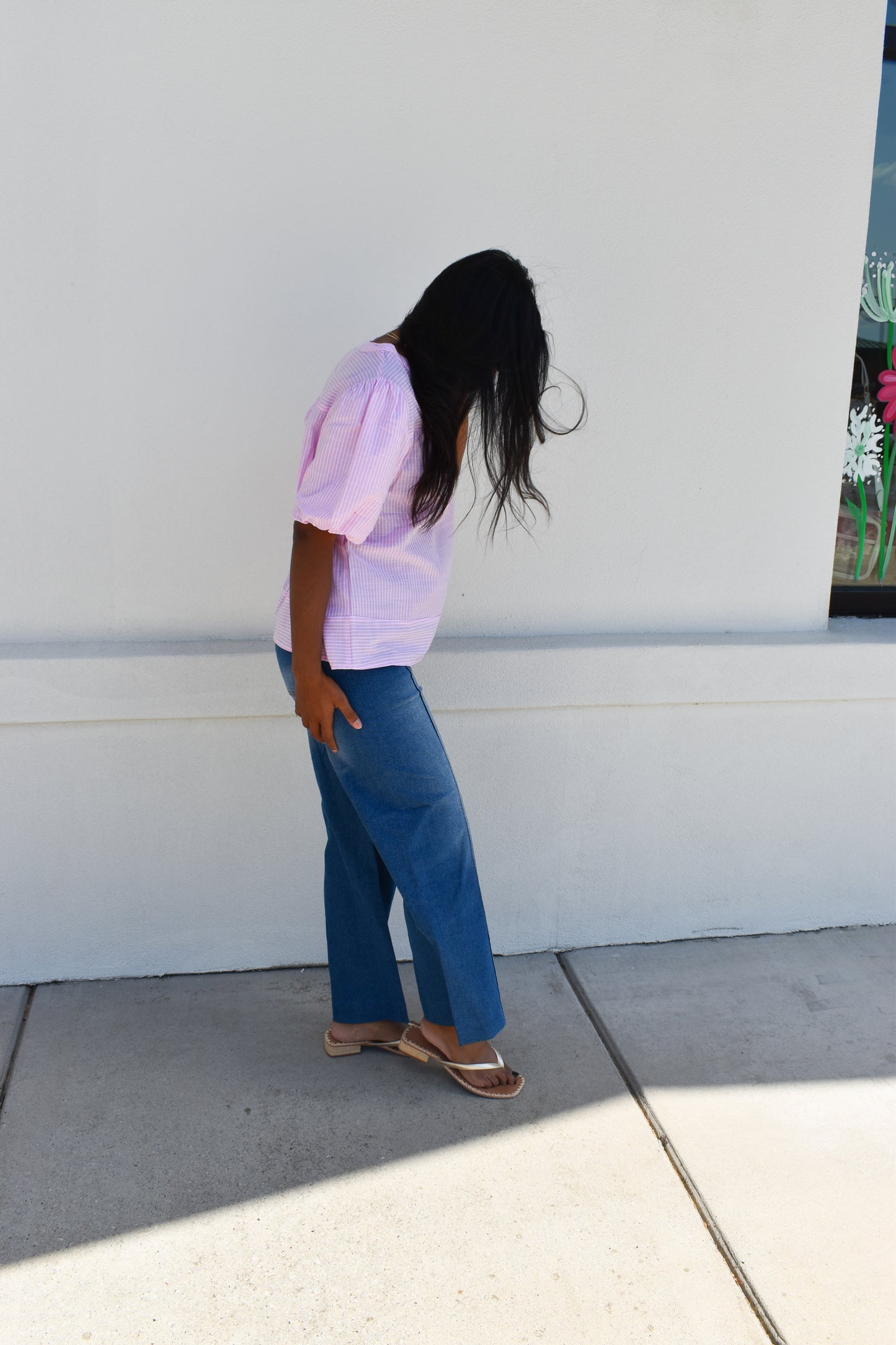 Whisper of Color Airy Cotton Blend Bubble Stripe Blouse