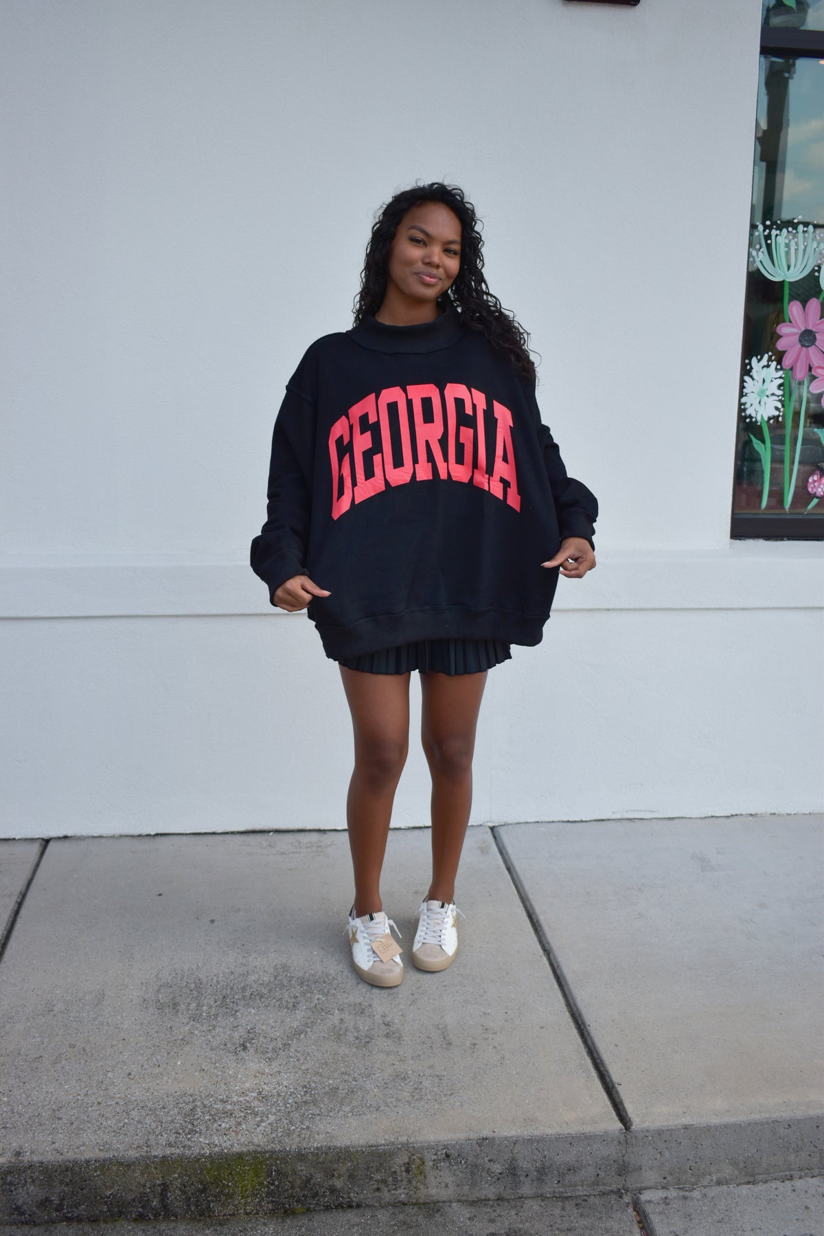 'GEORGIA&GA' Reversible Mockneck Sweatshirt: Black