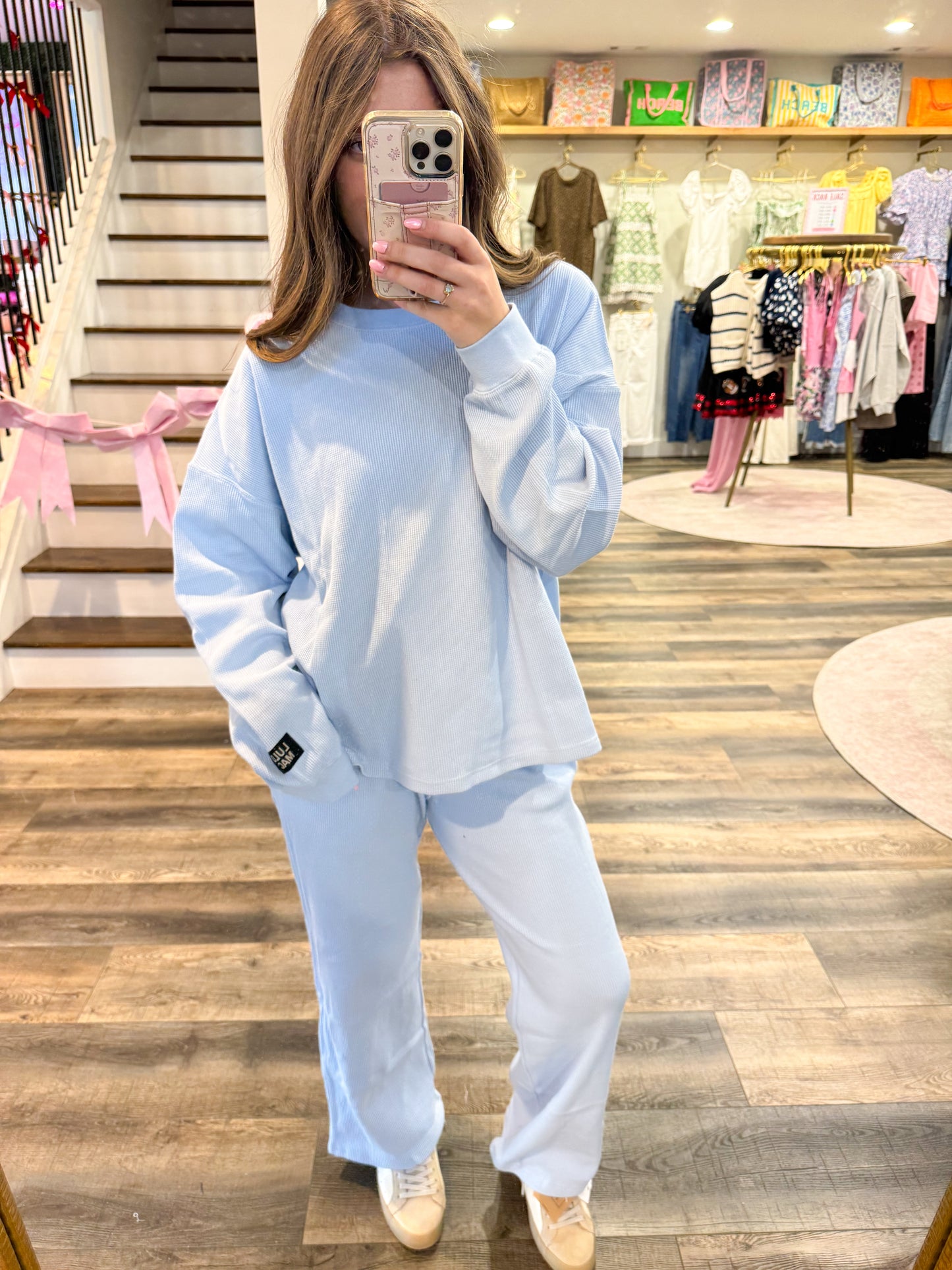 Lulu Mac Waffle Pants: Light Blue