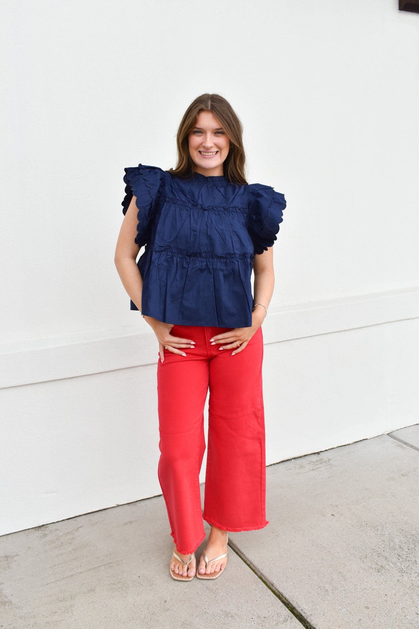 The Navy Scallop Ruffle Top