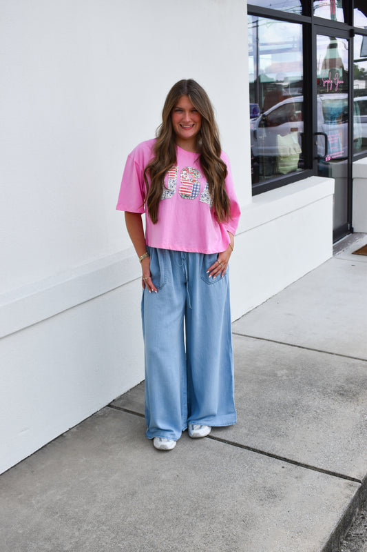 Light Denim Flowy Tie Pants