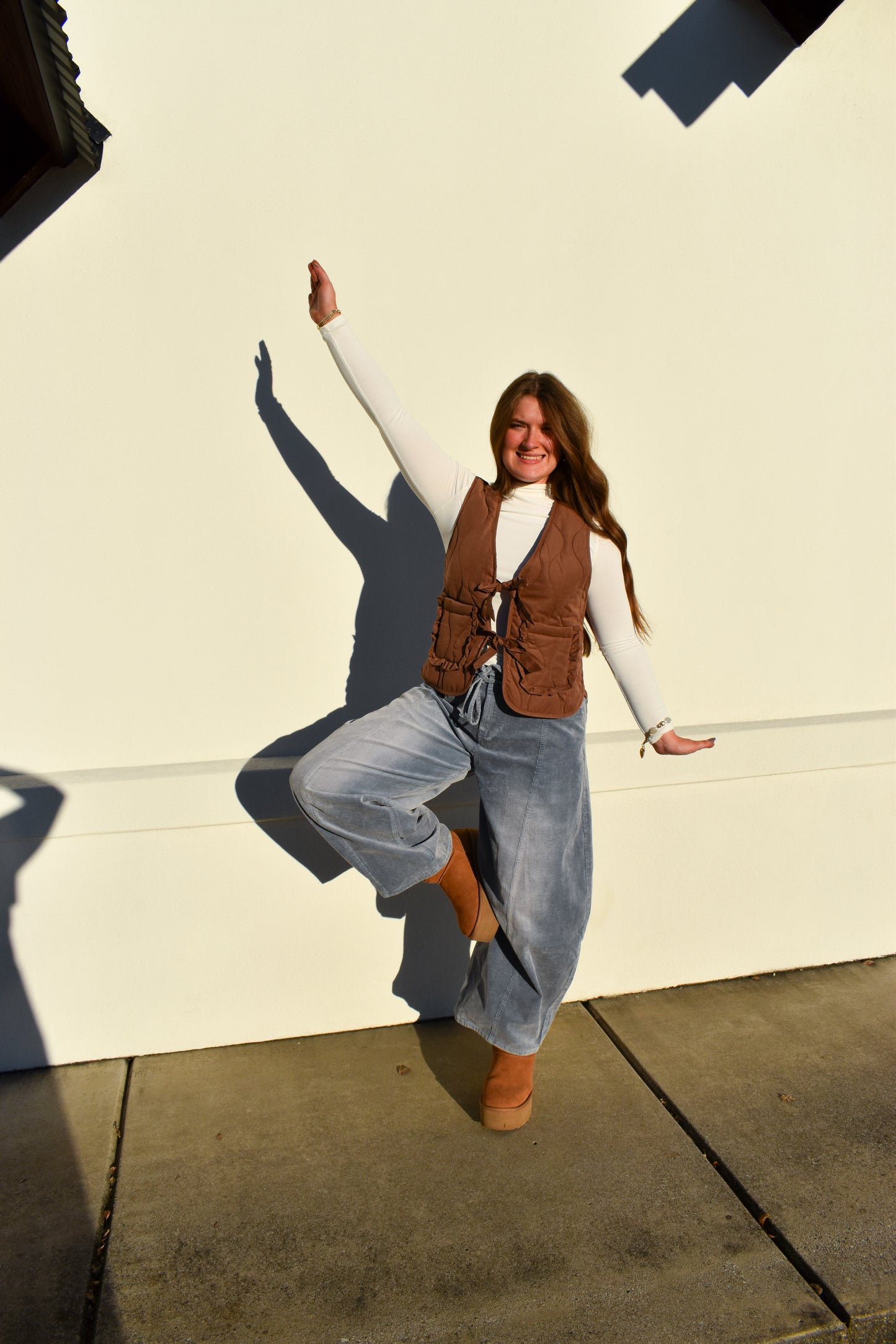 Quilted Bow Vest: Chestnut