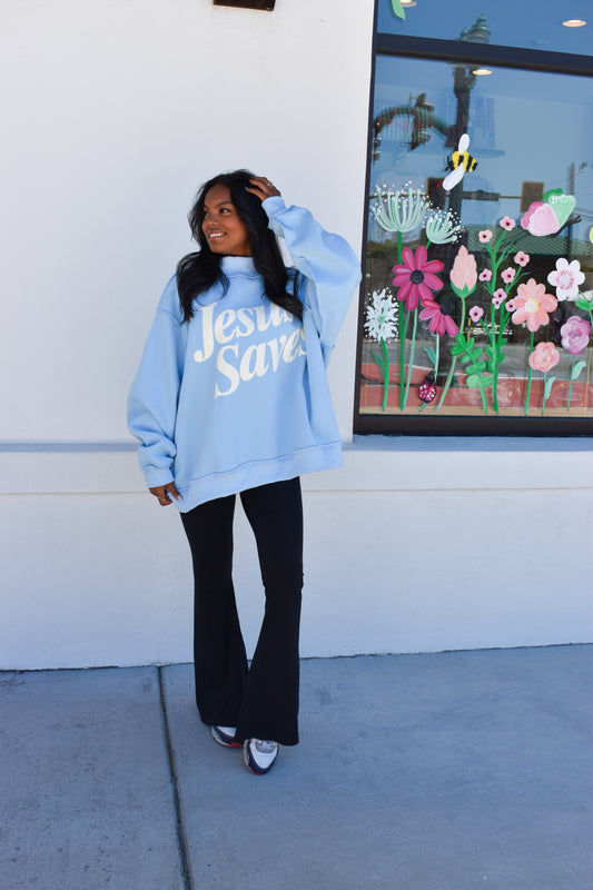 Jesus Saves Puff Letter Mockneck