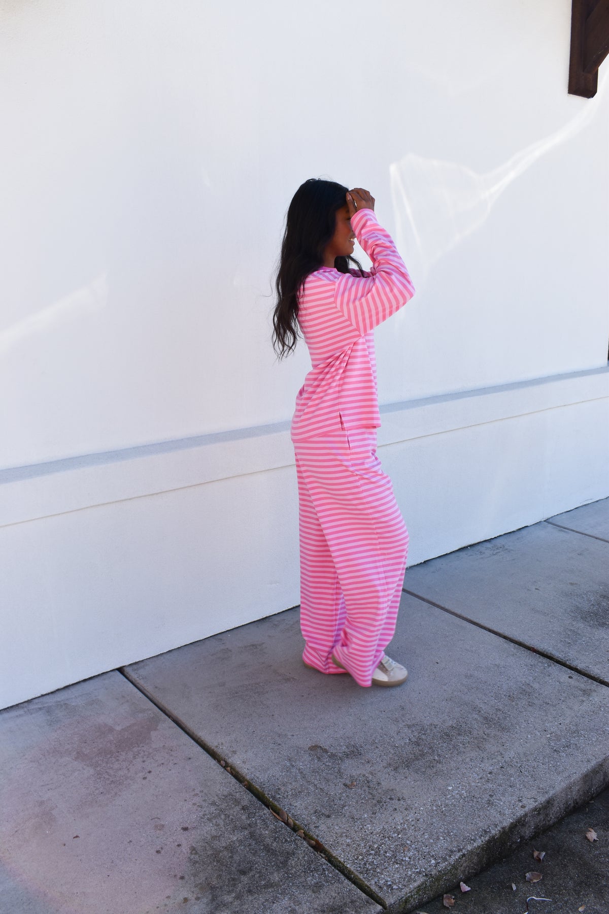 Hot Pink Striped Loungewear Long Sleeve Top