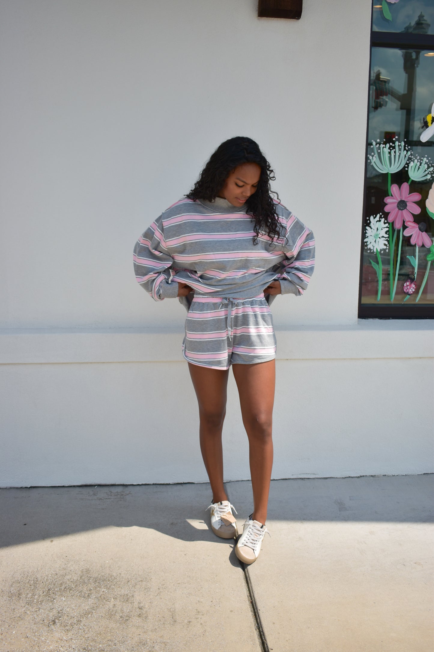 Stripe Print Drawstring Dolphin Shorts