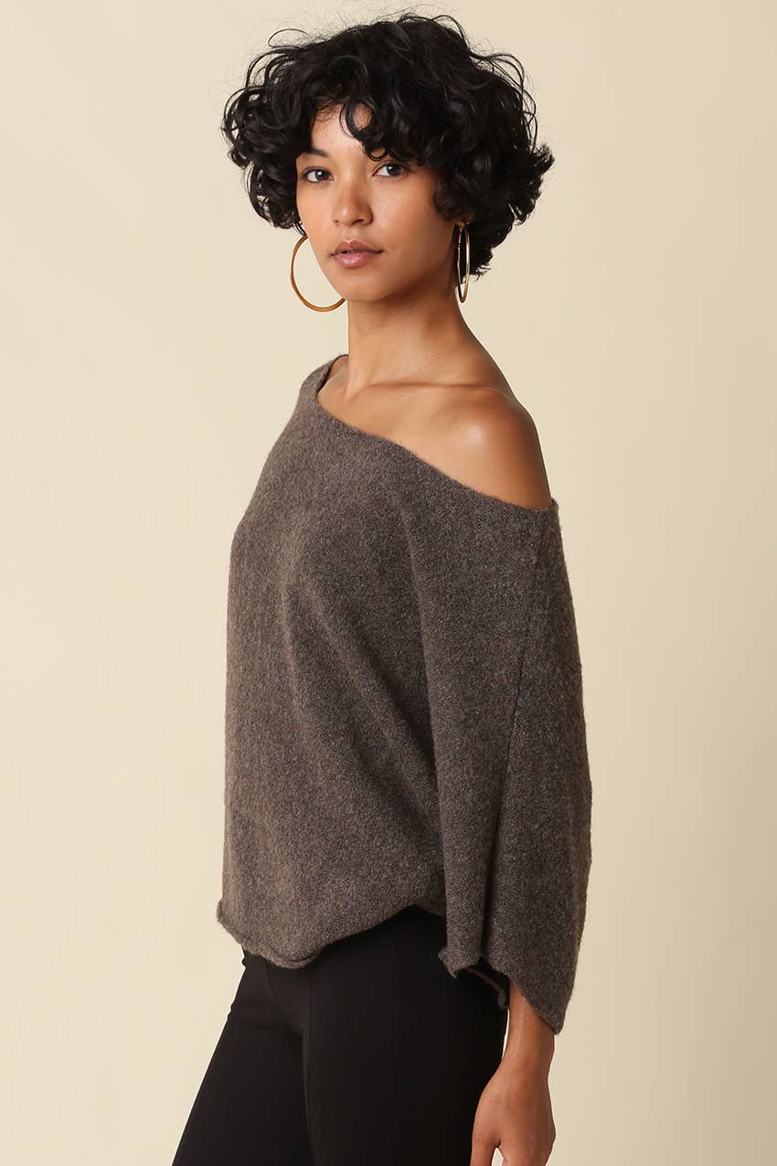 Gloria One Shoulder Knit Top: Brown
