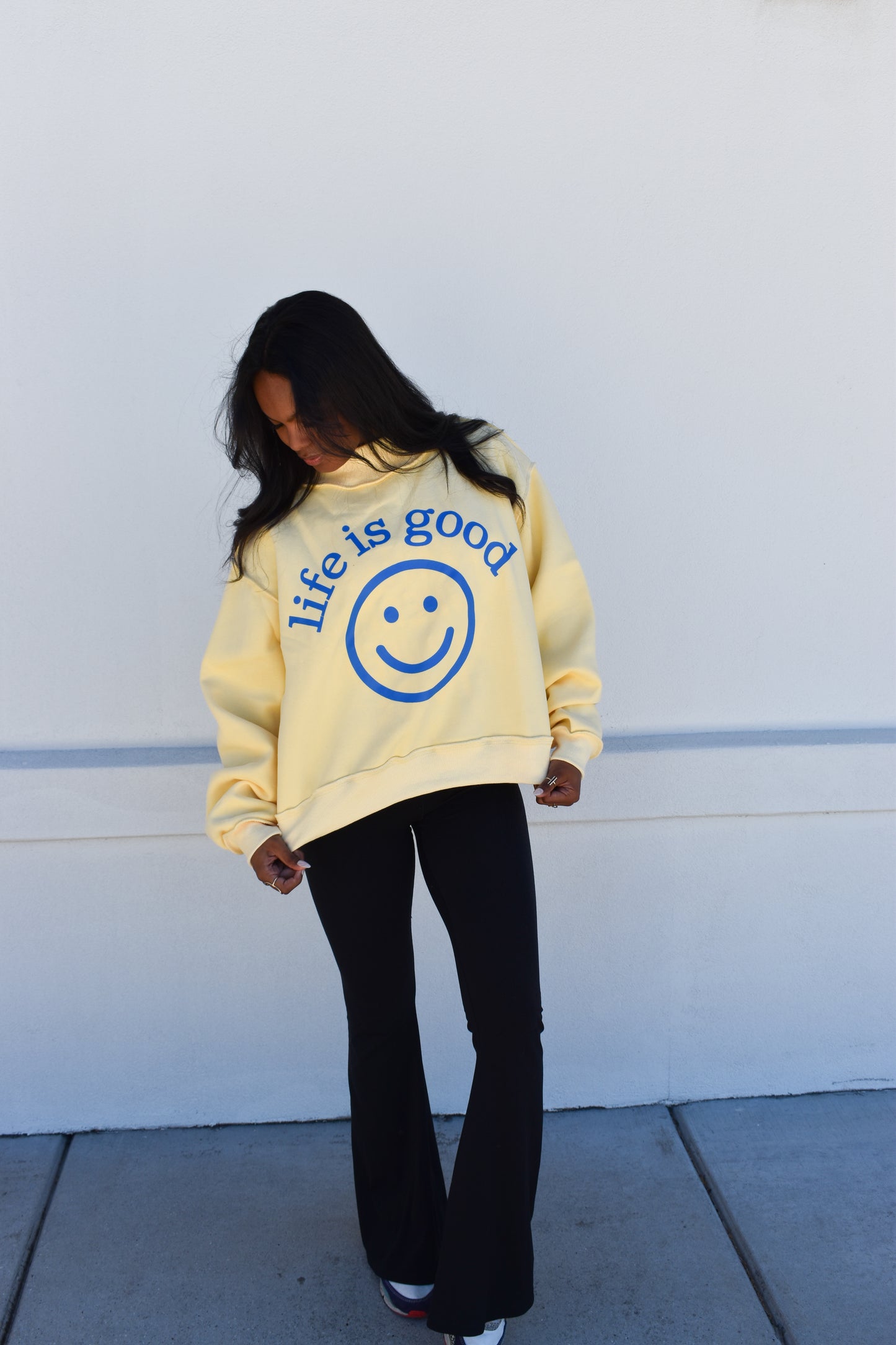 "Life is Good' Reversible Crop Mockneck