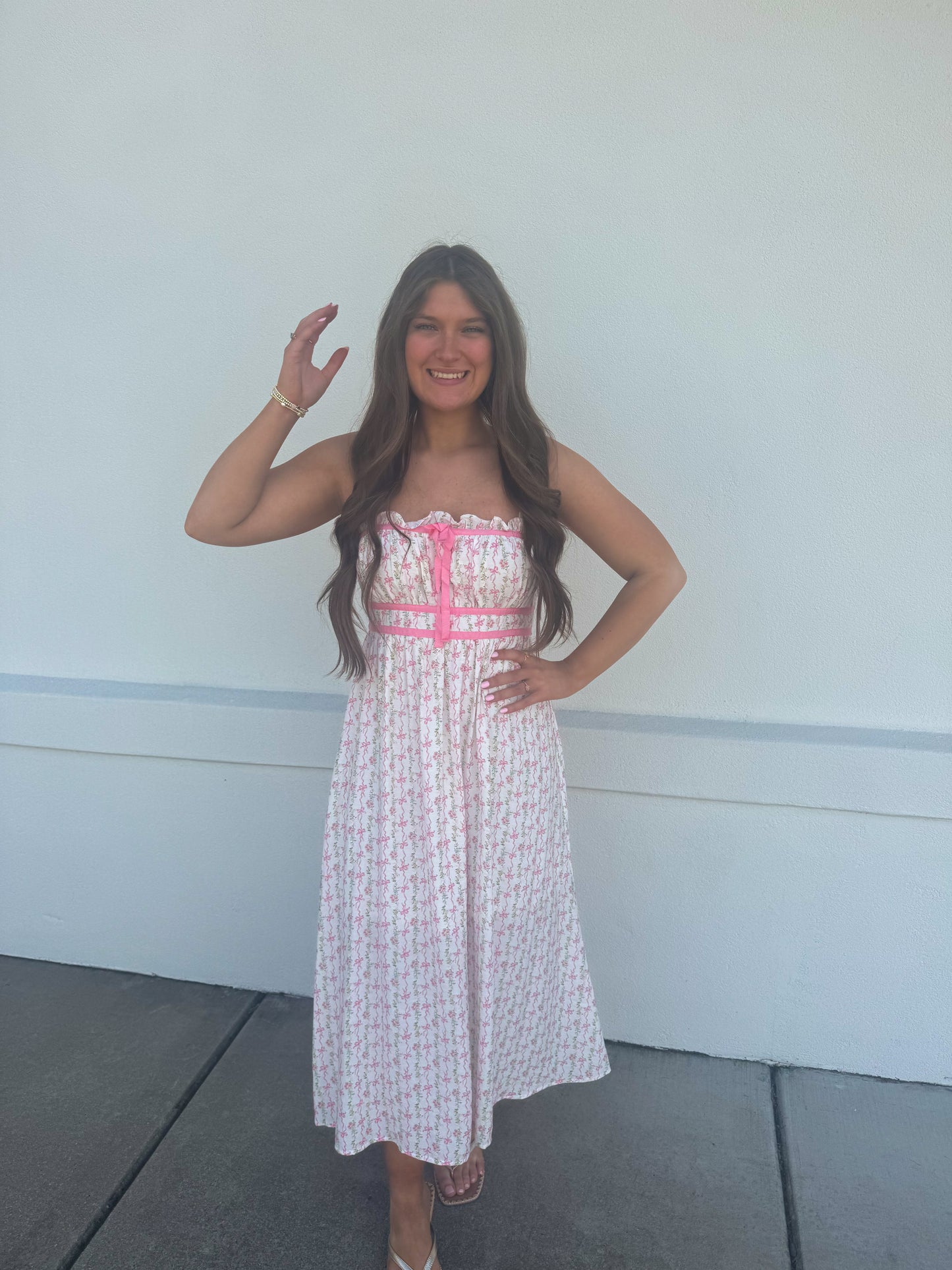 Bow Pattern Pink Detail Dress